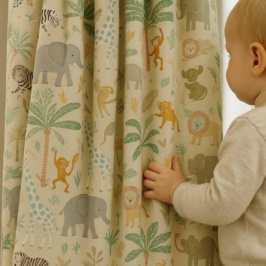 Jungle Safari Linen Nursery Curtains – Soft, Custom Sizes – Light Filtering or Blackout Lining-0