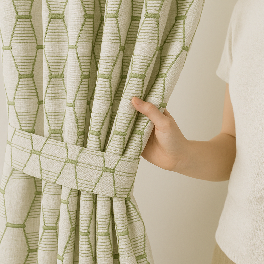 Luxury HexaTrellis Geometric Embroidered GOTS Linen Curtains – Made-to-Measure | Blackout & Light-Filtering-3