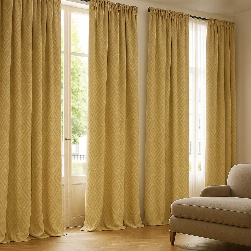 Luxury Linen Jacquard Geometric Curtains – 7 Colours, Made-to-Measure Blackout or Cotton Lined-4