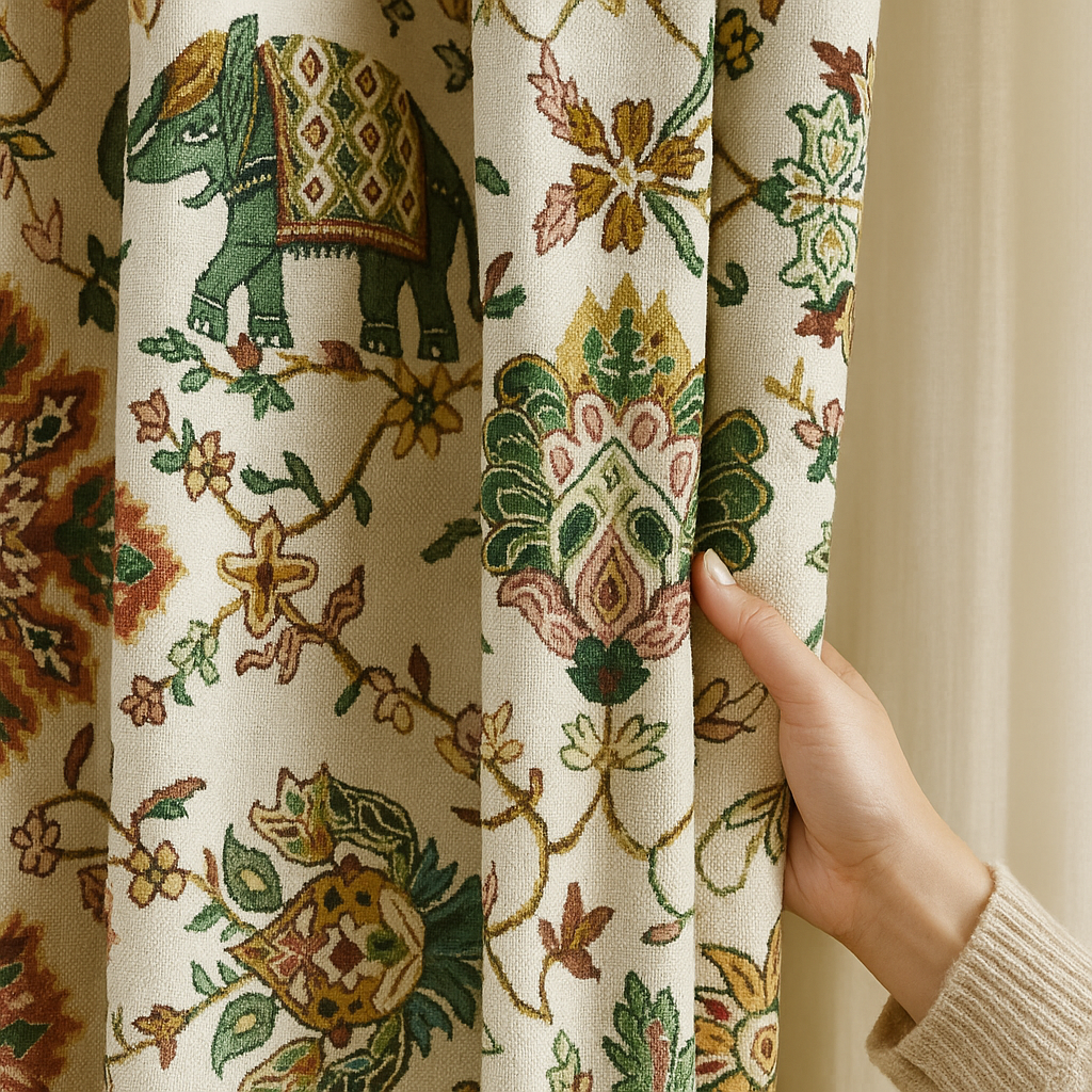 Elephant & Floral Organic Cotton Curtains – Custom Size, Blackout or Cotton Lined, Rod or Track Ready – Set of 2 or Single Panel-0