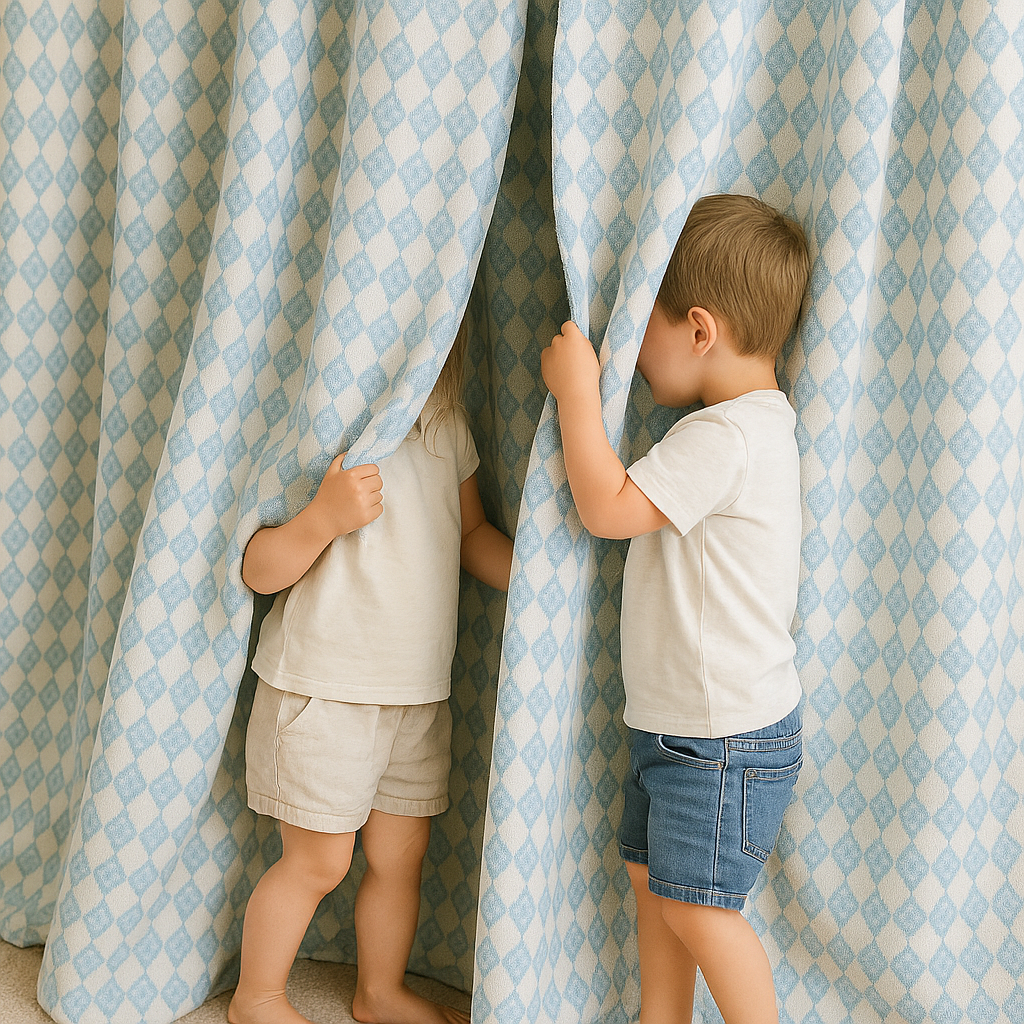 Soft Linen Diamond Pattern Nursery Curtains – Light Filtering or Blackout – Custom Sizes – 4 Heading Styles – Single or Pair-0