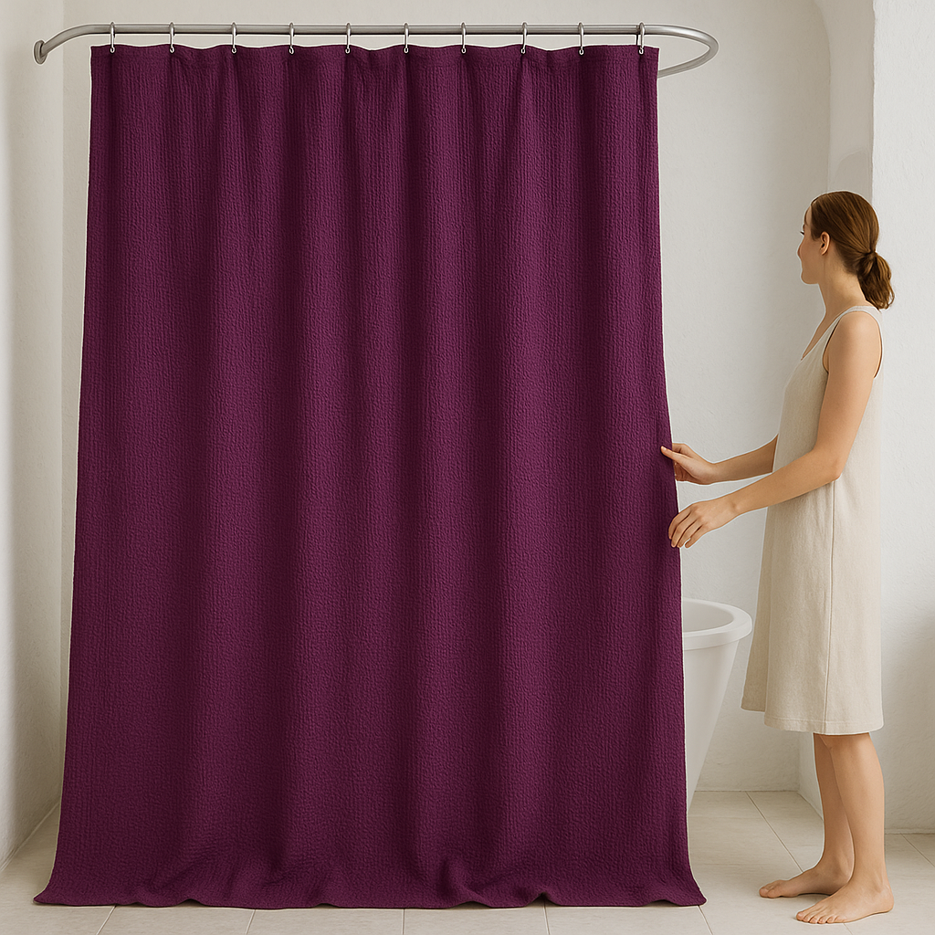 100% Pure Cotton Waffle Weave Shower Curtain – Plum Purple Spa-Style (Customisable Sizes)-4