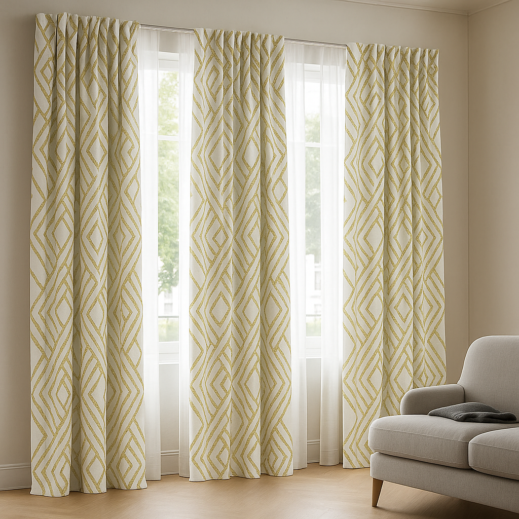 Luxury Linen Jacquard Geometric Curtains – 7 Colours, Made-to-Measure Blackout or Cotton Lined-1
