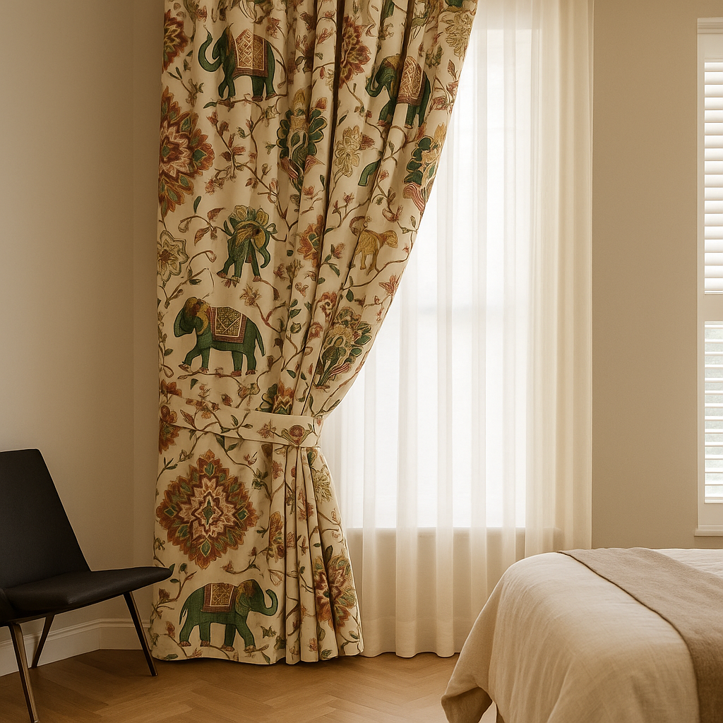 Elephant & Floral Organic Cotton Curtains – Custom Size, Blackout or Cotton Lined, Rod or Track Ready – Set of 2 or Single Panel-2