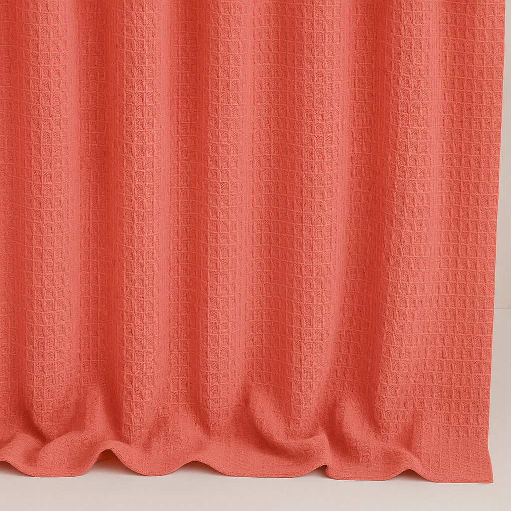 Coral-Pink Pure Cotton Waffle-Weave Shower Curtain – Extra-Wide, Extra-Tall & Made-to-Measure | Machine-Washable Bathroom Curtain-3