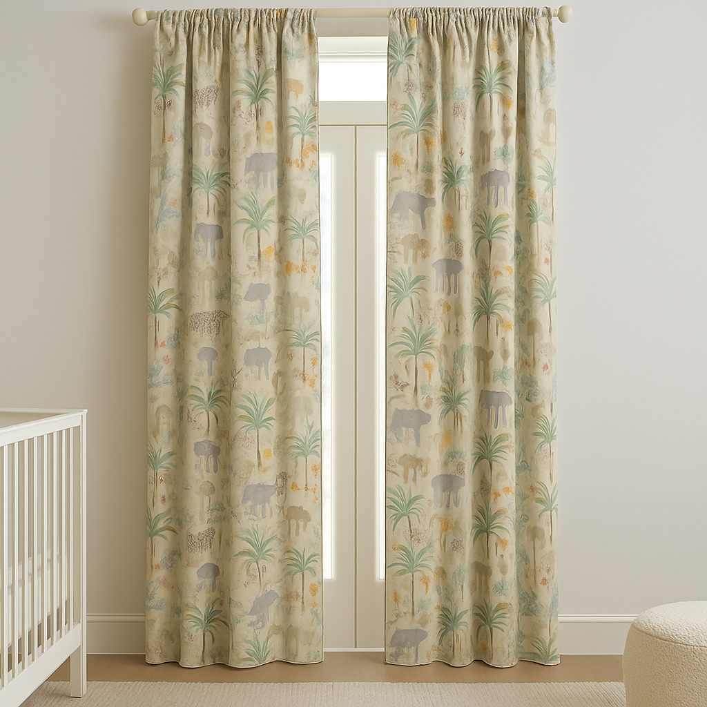 Jungle Safari Linen Nursery Curtains – Soft, Custom Sizes – Light Filtering or Blackout Lining-2