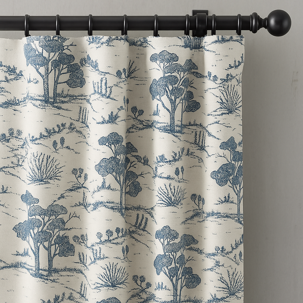 Countryside Toile Pure Linen Curtains – GOTS Certified | Made-to-Measure Light-Filtering or 100 % Blackout | Single Panel or Pair-0