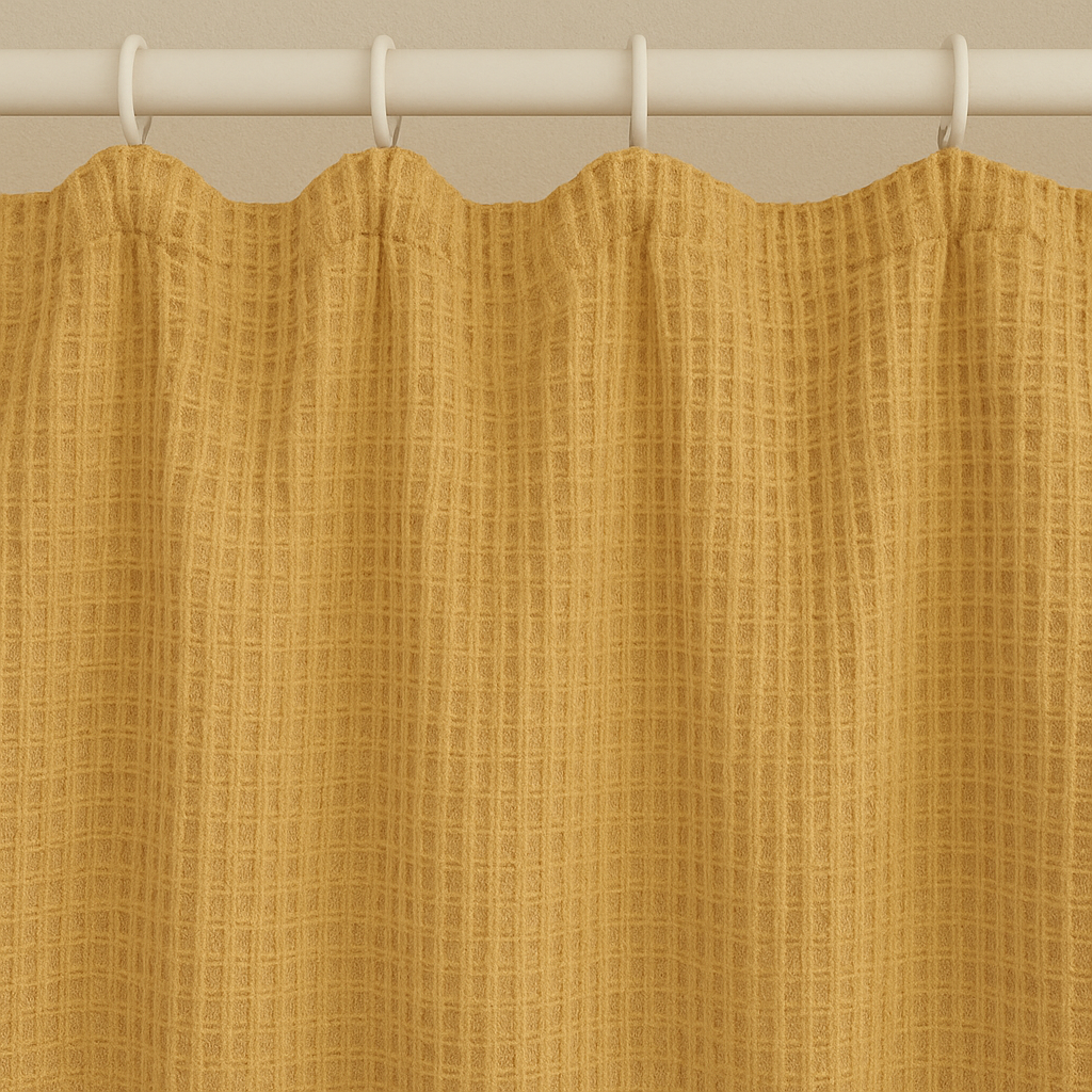 Pure Cotton Waffle Weave Shower Curtain – Extra-Wide & Extra-Long, Custom Size, Honey-Mustard, Quick-Dry Luxury-2