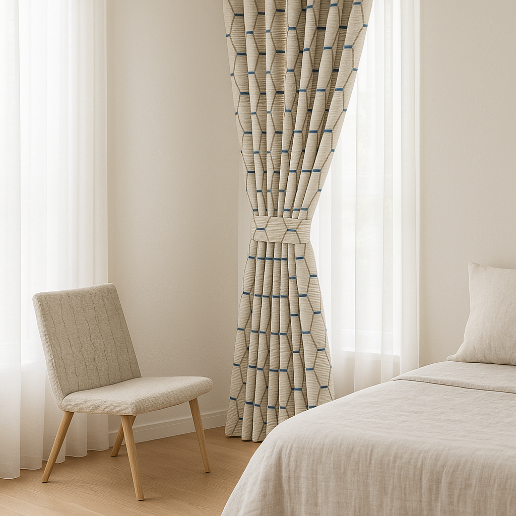 Luxury HexaTrellis Geometric Embroidered GOTS Linen Curtains – Made-to-Measure | Blackout & Light-Filtering-2