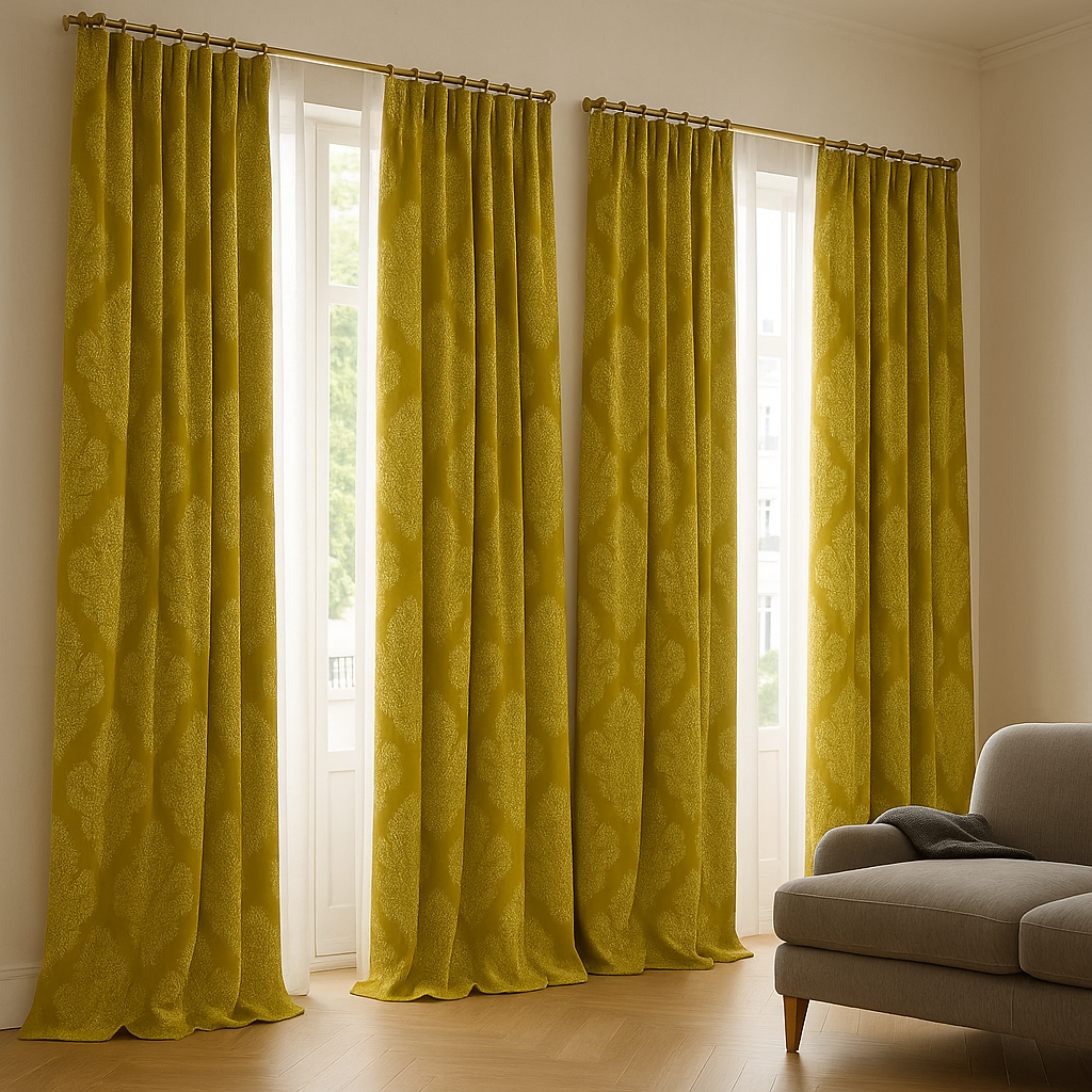 Luxury Linen Jacquard Curtains with Raised Damask Pattern – Custom Sizes, Blackout & Light-Filtering Liners-1