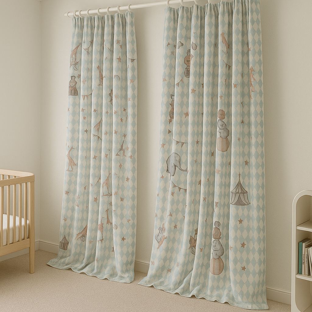 Circus-Themed Pure Linen Curtains for Kids Room – 5 Colour Variants – Light Filtering or 100% Blackout Lined – Custom Sizes – OEKO-TEX Certified-2