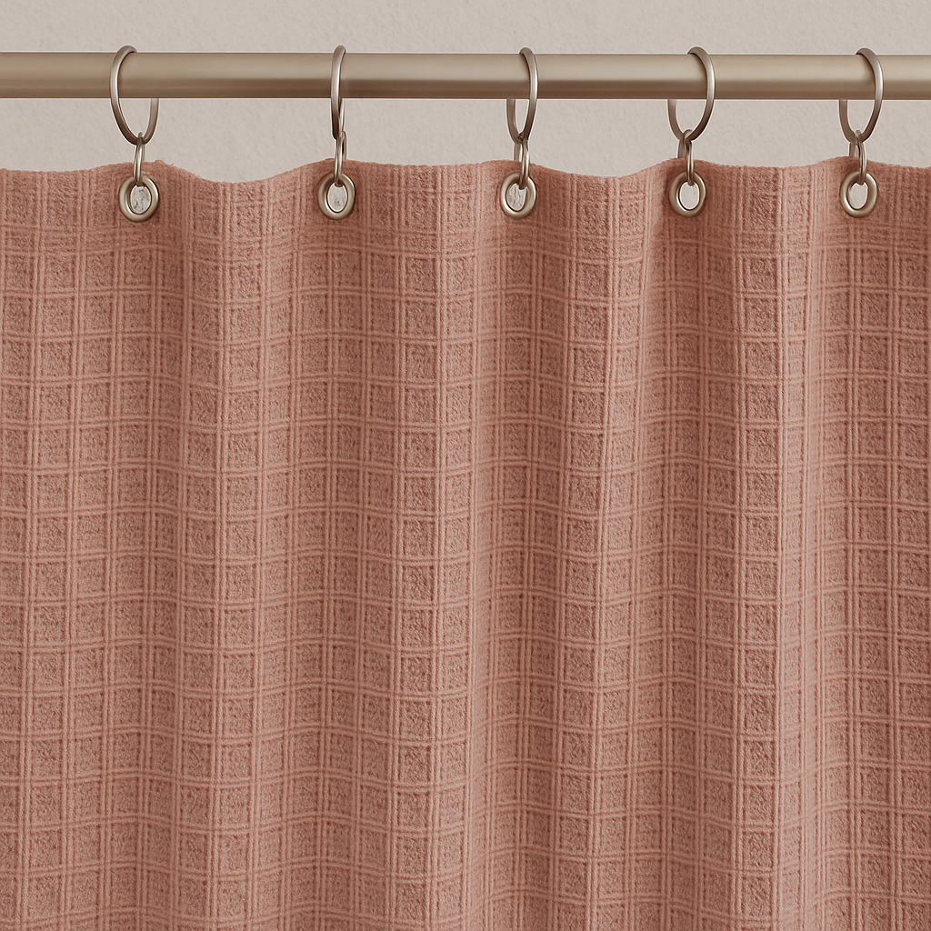 Blush Pink Cotton Waffle-Weave Shower Curtain – Extra-Wide, Extra-Long & Custom Sizes-3