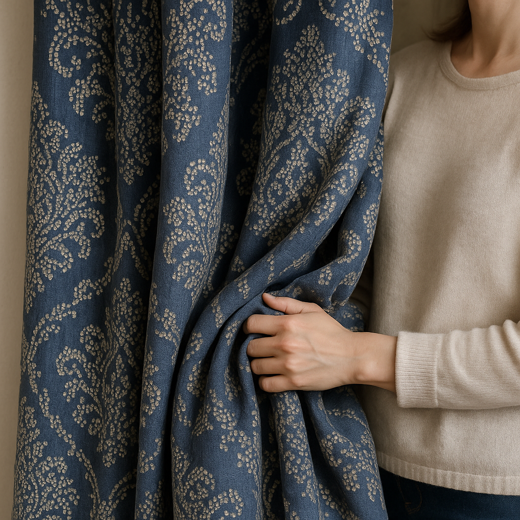 Luxury Linen Jacquard Curtains with Raised Damask Pattern – Custom Sizes, Blackout & Light-Filtering Liners-3