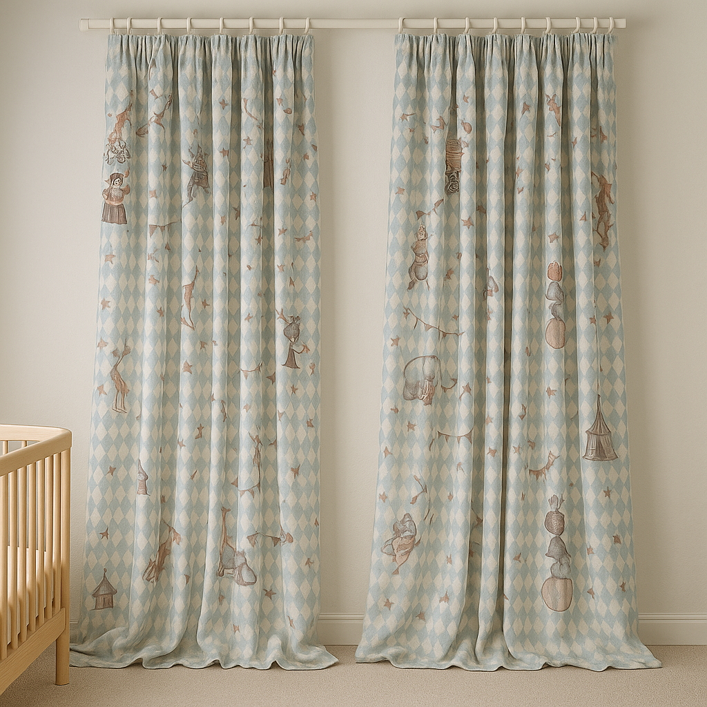 Circus-Themed Pure Linen Curtains for Kids Room – 5 Colour Variants – Light Filtering or 100% Blackout Lined – Custom Sizes – OEKO-TEX Certified-1