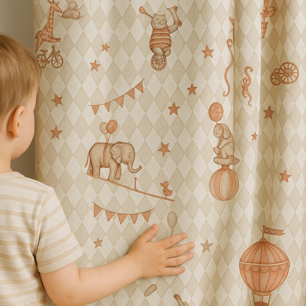Circus-Themed Pure Linen Curtains for Kids Room – 5 Colour Variants – Light Filtering or 100% Blackout Lined – Custom Sizes – OEKO-TEX Certified-4