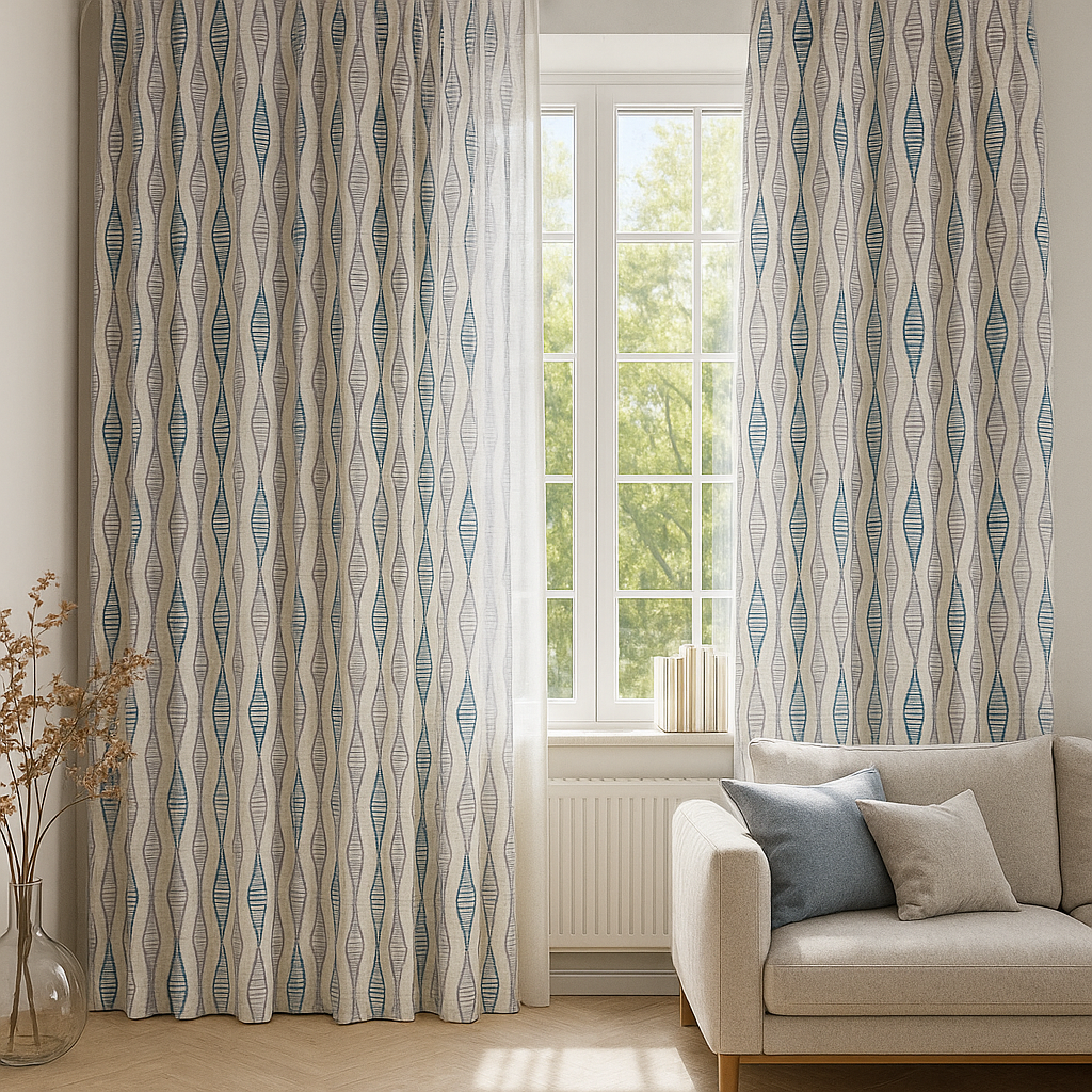 GOTS Spindle-Stripe Embroidered Linen Curtains – Blackout / Sheer-2