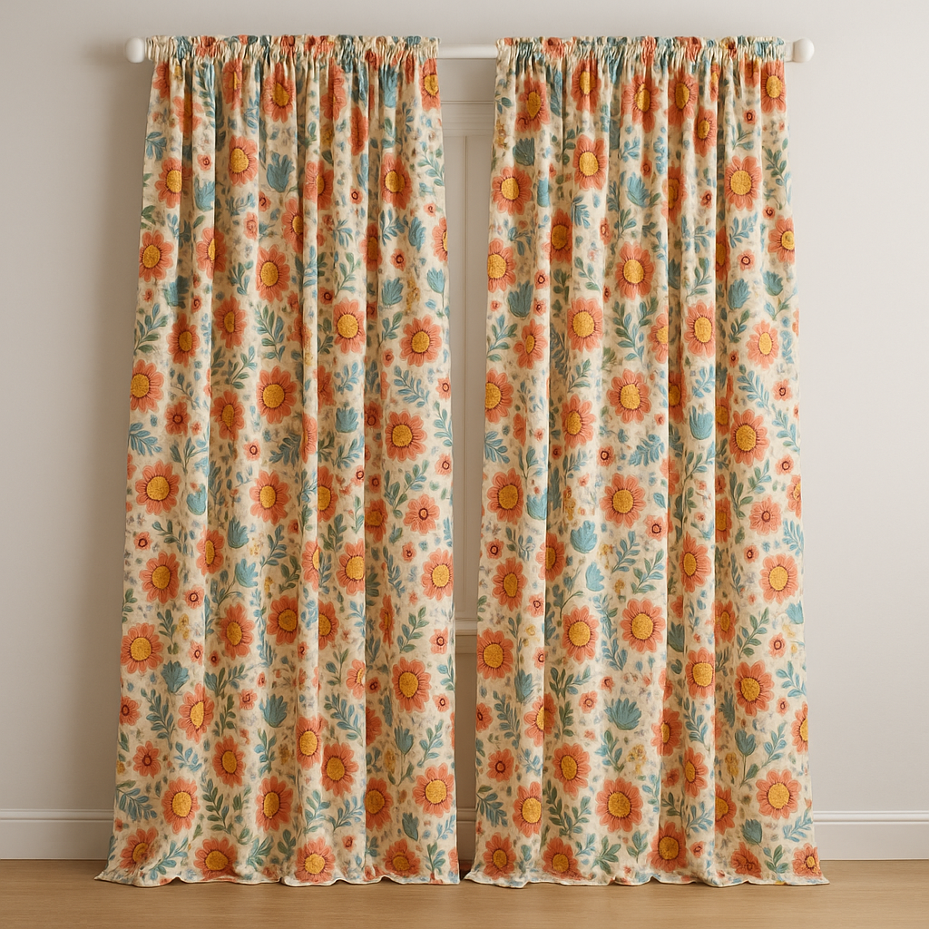 Floral Pure Linen Curtains - Custom Made, Extra Wide & Long, Light Filtering or 100% Blackout Lined, Rod Pocket or Hooks | Kids Room & Interior Design-1