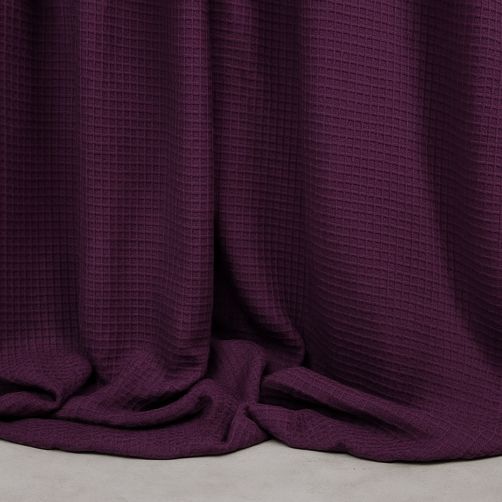 100% Pure Cotton Waffle Weave Shower Curtain – Plum Purple Spa-Style (Customisable Sizes)-3