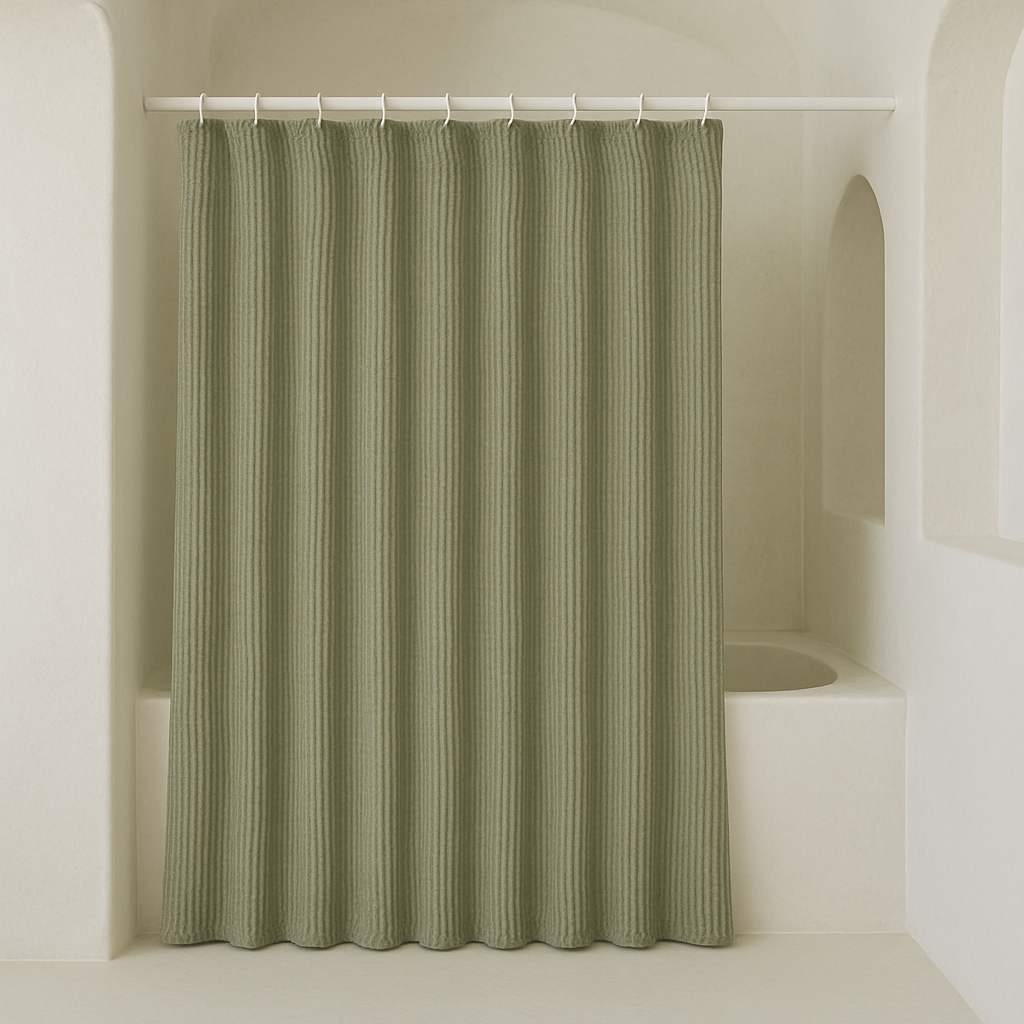 Pure Cotton Sage-Green Waffle Weave Shower Curtain – Extra-Wide & Extra-Long | Custom Sizes | Quick-Dry Bathroom Curtain-4