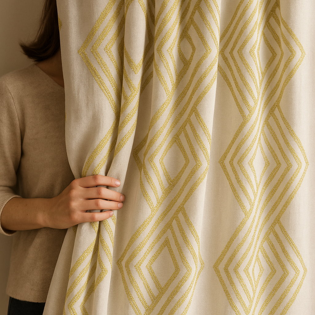 Luxury Linen Jacquard Geometric Curtains – 7 Colours, Made-to-Measure Blackout or Cotton Lined-0