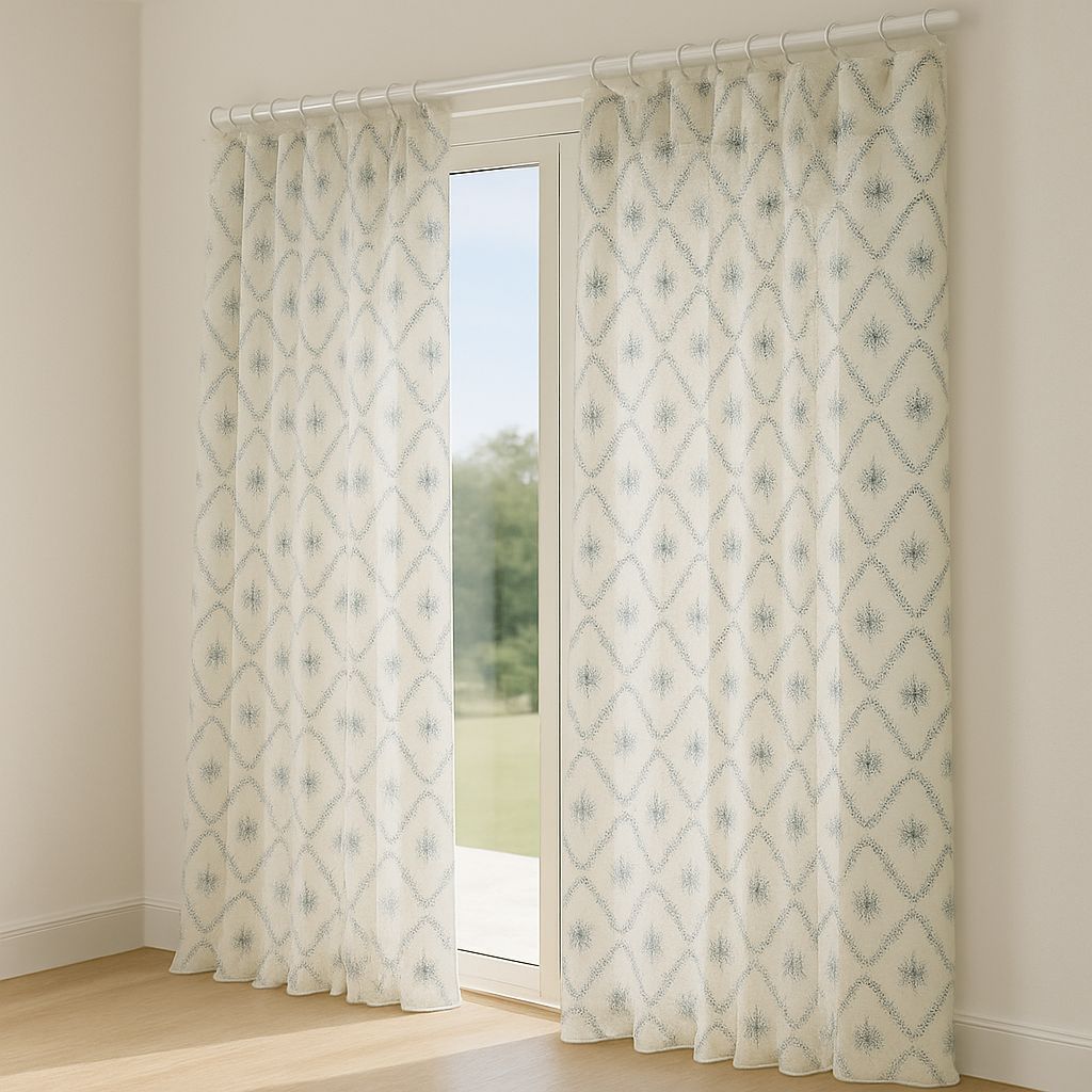 Pure Linen Sheer Embroidered Curtain – Custom Size Privacy Panel – OEKO-TEX Certified – 5 Colours – Rod & Track Compatible-3