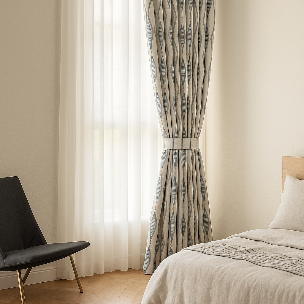 GOTS Spindle-Stripe Embroidered Linen Curtains – Blackout / Sheer-1