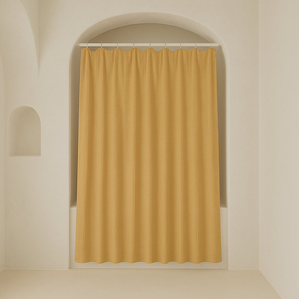 Pure Cotton Waffle Weave Shower Curtain – Extra-Wide & Extra-Long, Custom Size, Honey-Mustard, Quick-Dry Luxury-4