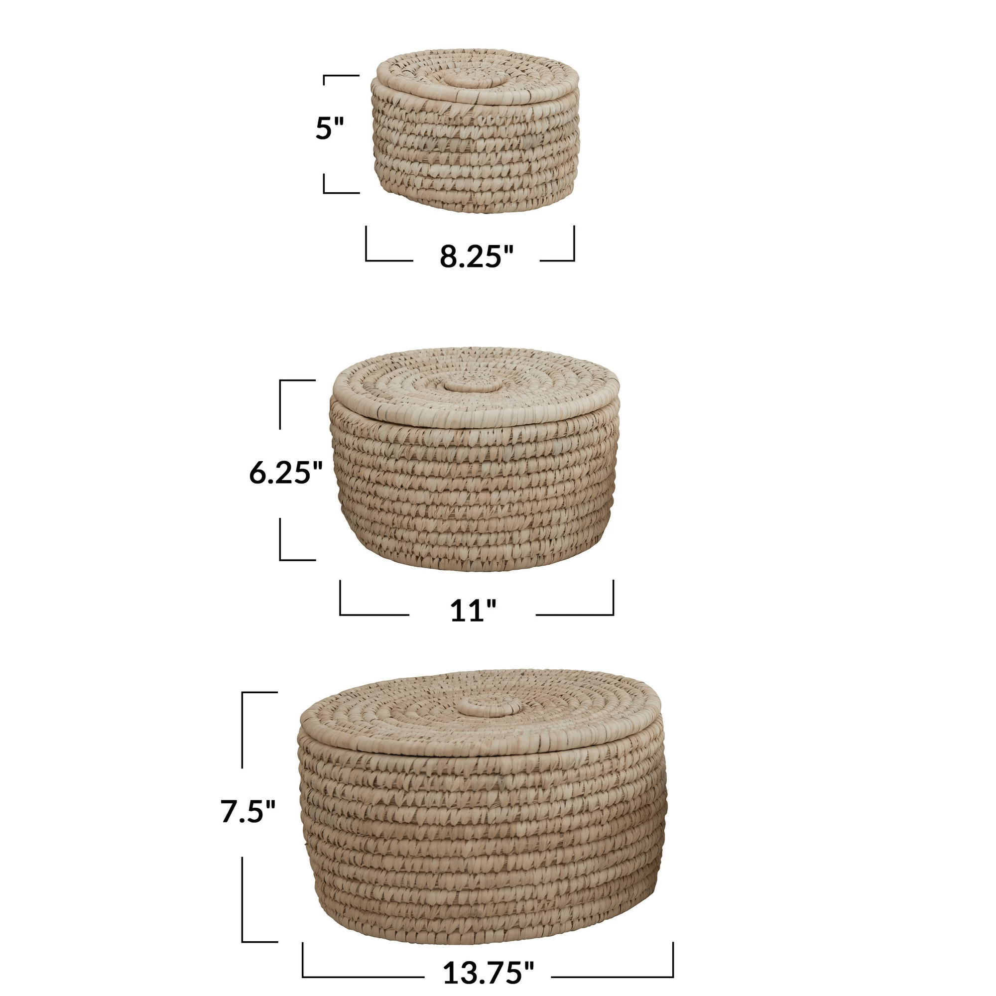Hand-Woven Storage Baskets with Lids, Set of 3