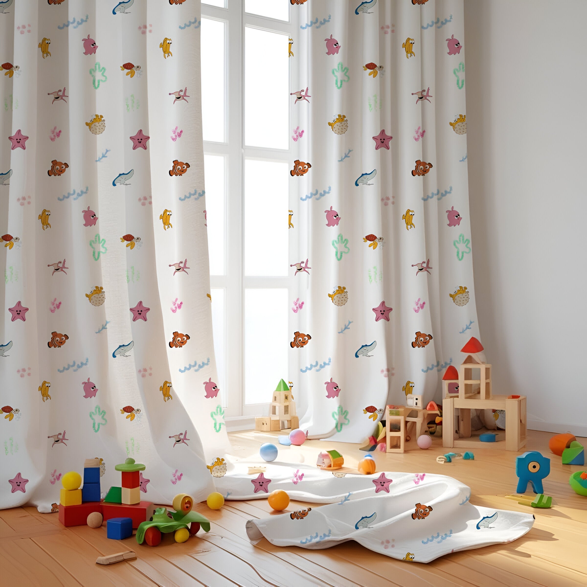Finding Nemo Themed Baby Room Curtain