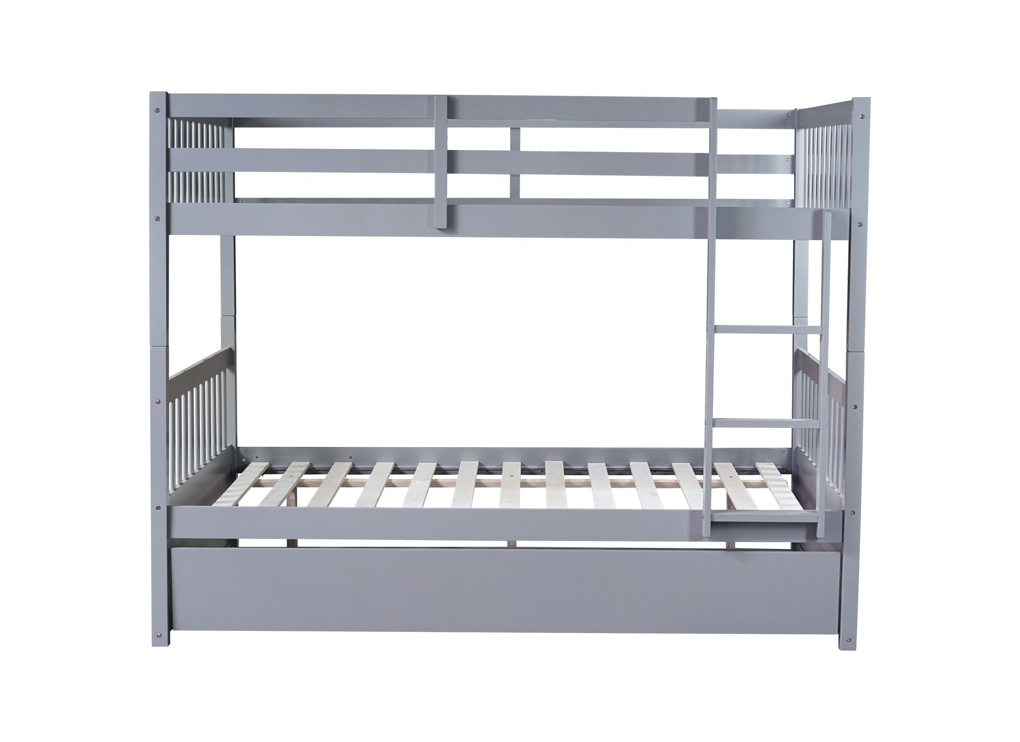 Flexible Full Over Full Wood Bunk Bed with Twin Trundle and Ladder, Grey | Just Better Bunk Beds