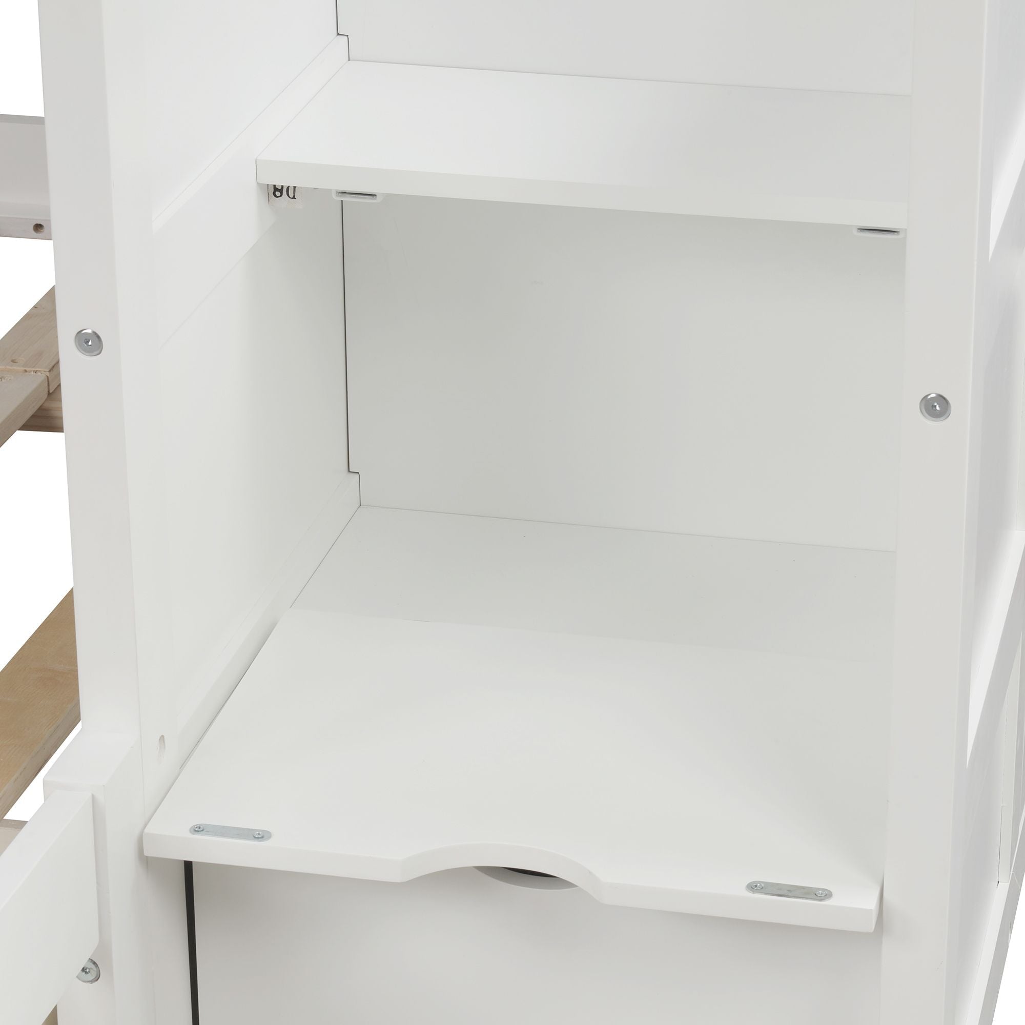 Flexible Twin over Full Convertible Wood Bunk Bed with Storage Shelves and Drawers White | Just Better Bunk Beds