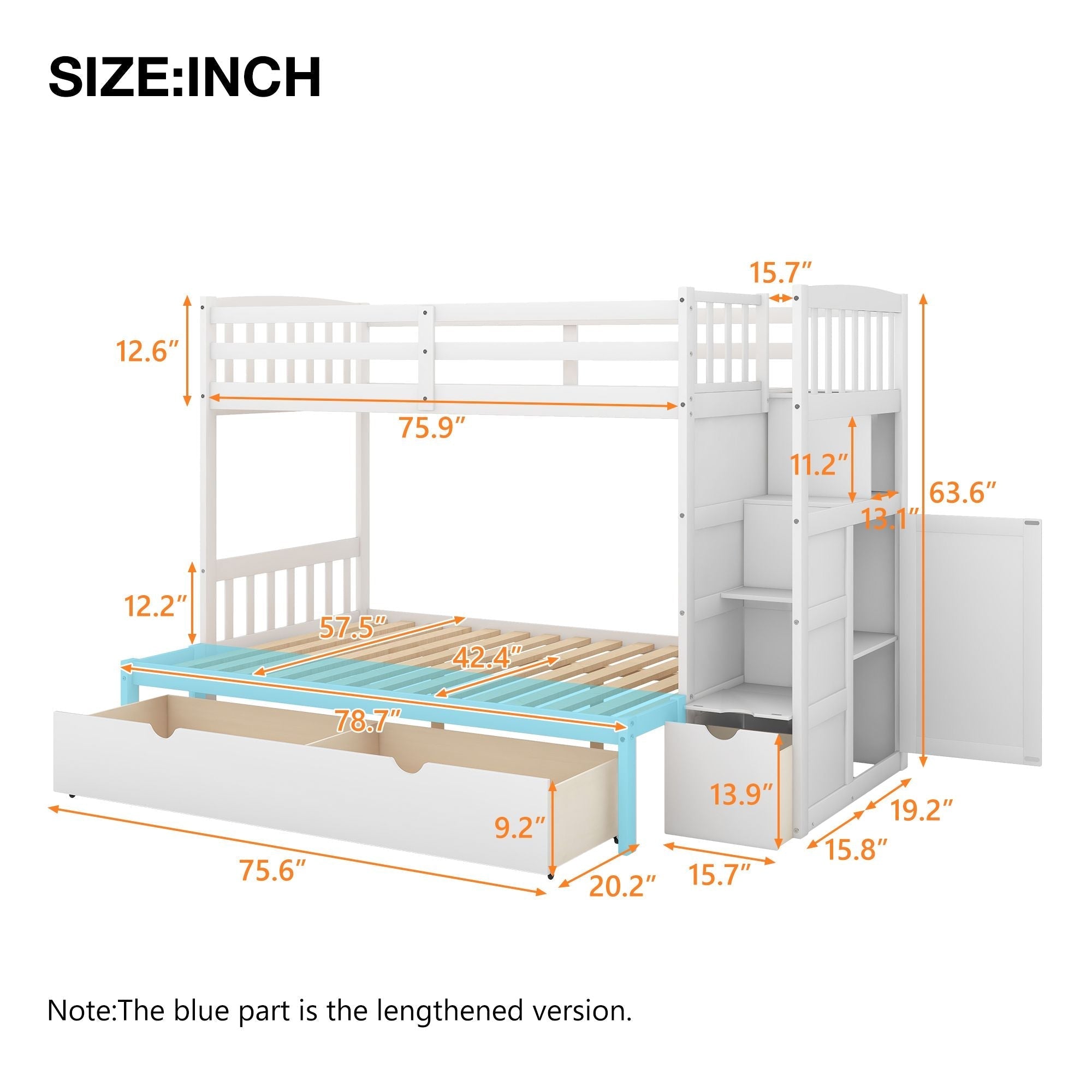 Flexible Twin over Full Convertible Wood Bunk Bed with Storage Shelves and Drawers White | Just Better Bunk Beds