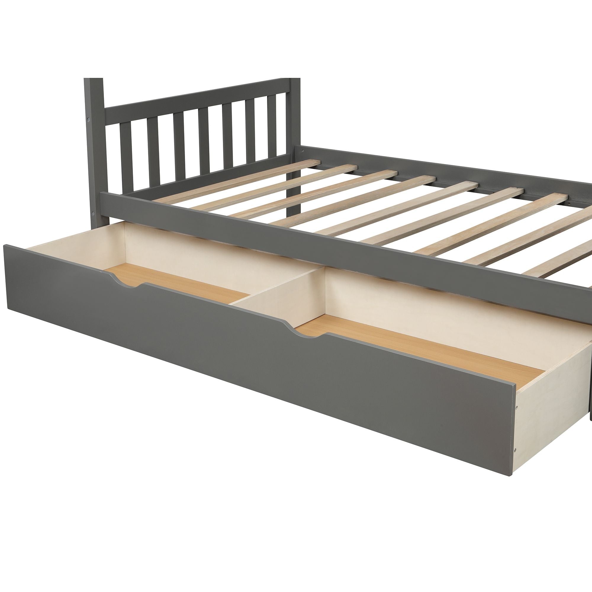 Flexible Twin Over Full/Twin Wood Bunk Bed with Storage Shelves and Drawers, Gray | Just Better Bunk Beds