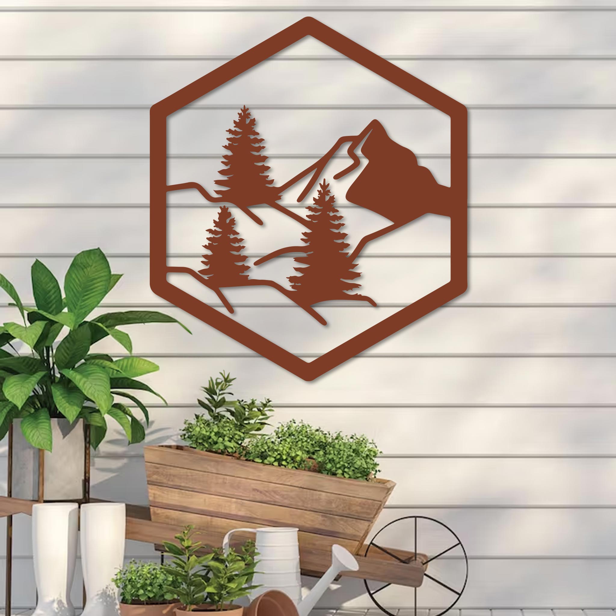 Forest with Mountain in Hexagon Sign-5