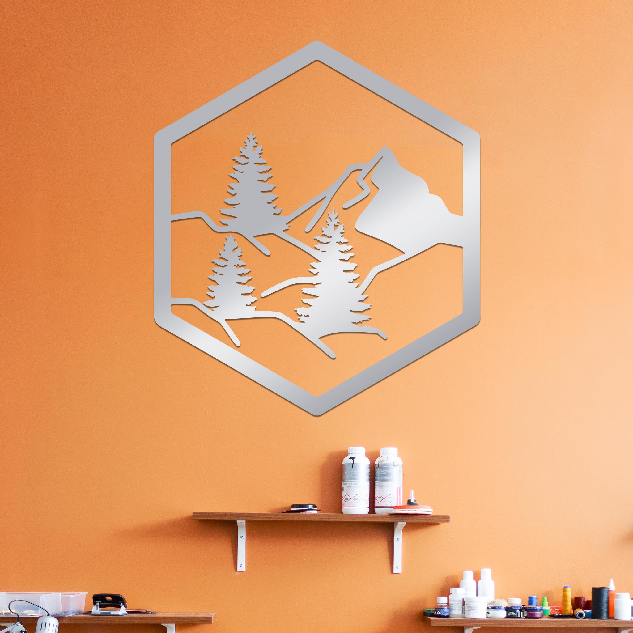 Forest with Mountain in Hexagon Sign-2