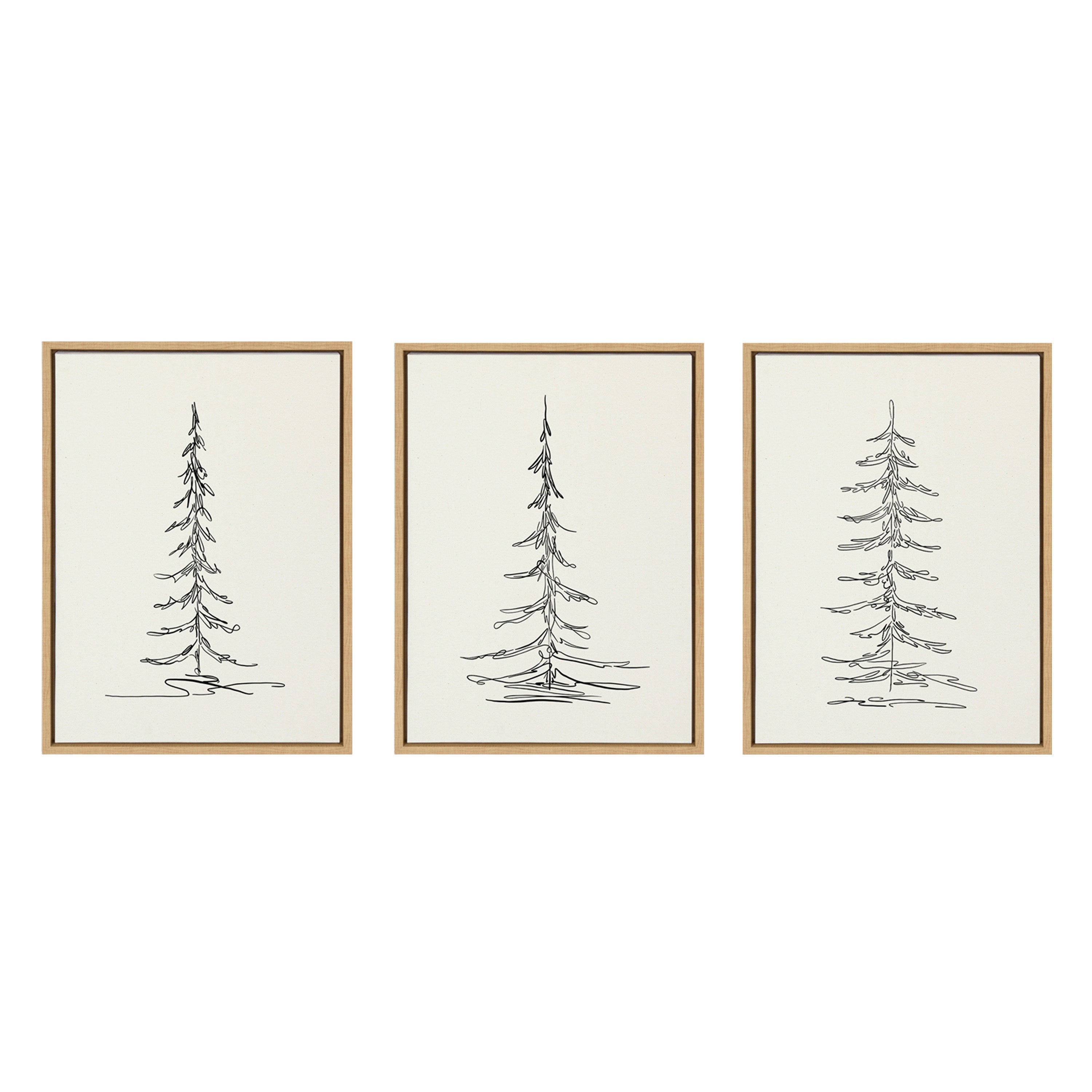 Sylvie Minimalist Evergreen Trees Framed Canvas Set by The Creative Bunch Studio