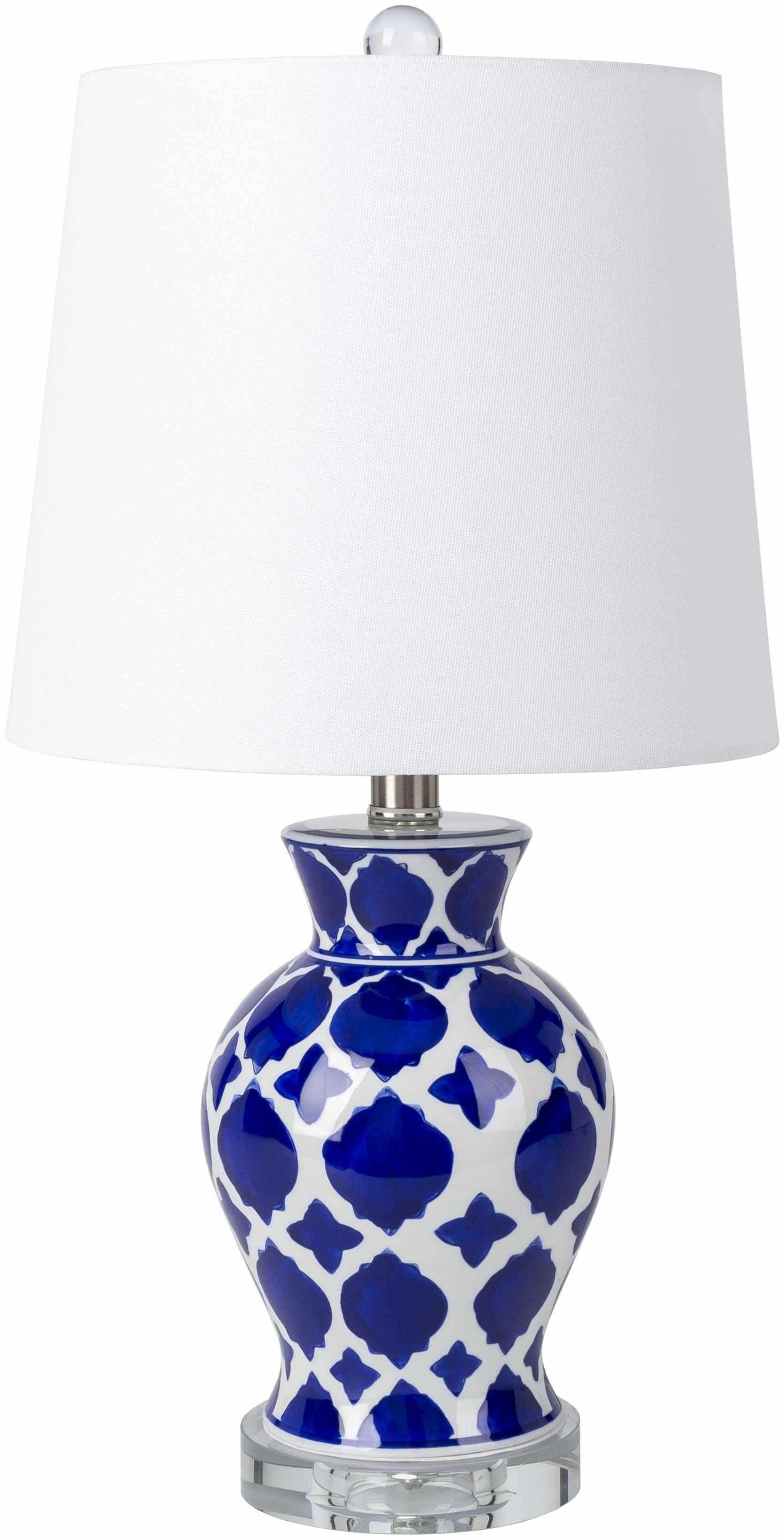 Pangian White & Blue Patterned Ceramic Table Lamp - PRHOMZ