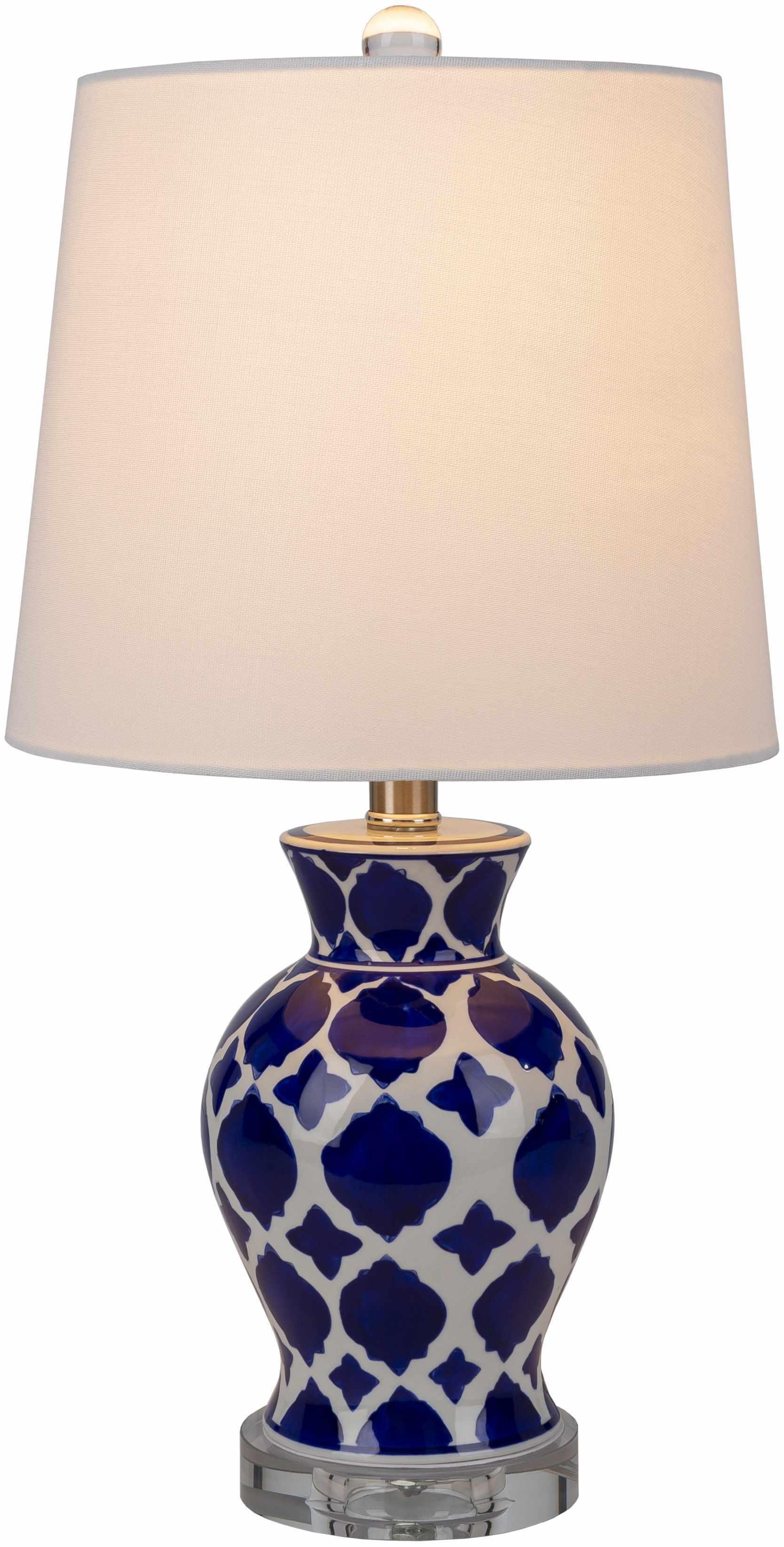 Pangian White & Blue Patterned Ceramic Table Lamp - PRHOMZ