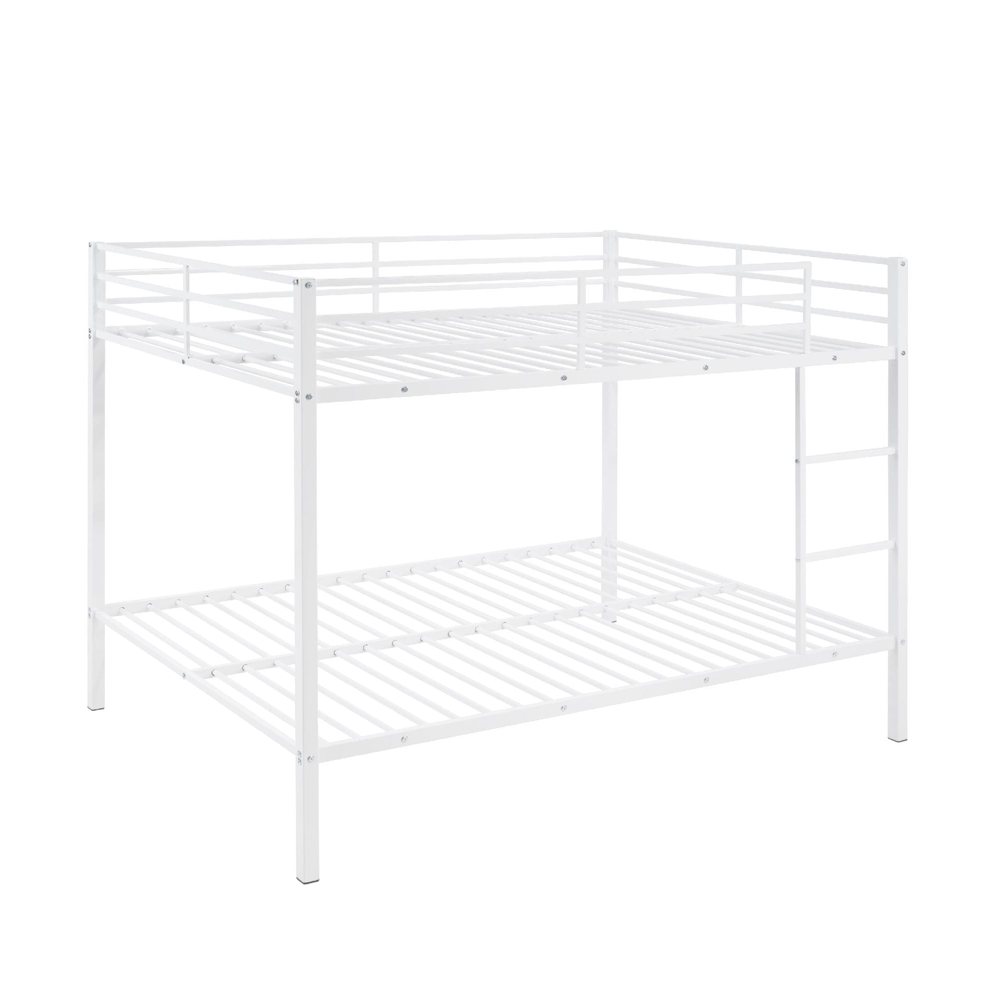 Full Over Full Metal Bunk Bed with Built-In Ladder and Safety Guard Rail in White | Just Better Bunk Beds