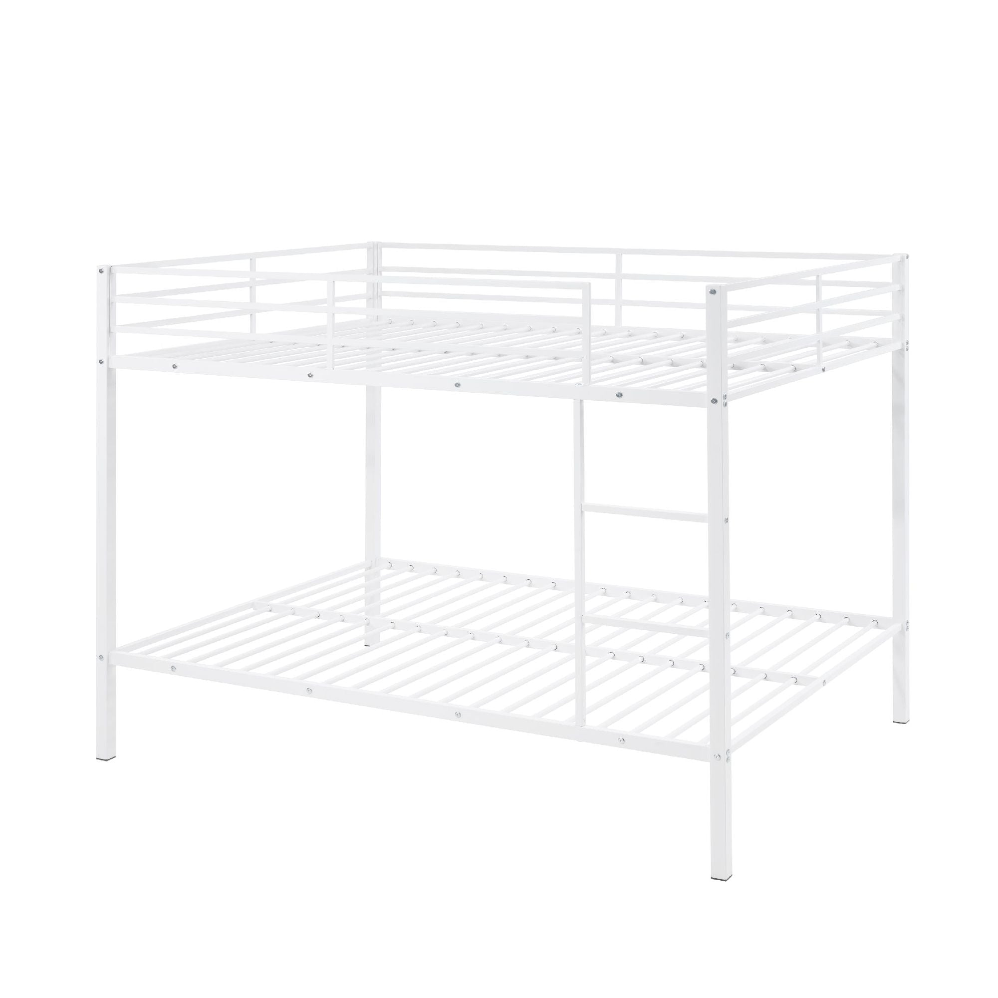 Full Over Full Metal Bunk Bed with Built-In Ladder and Safety Guard Rail in White | Just Better Bunk Beds