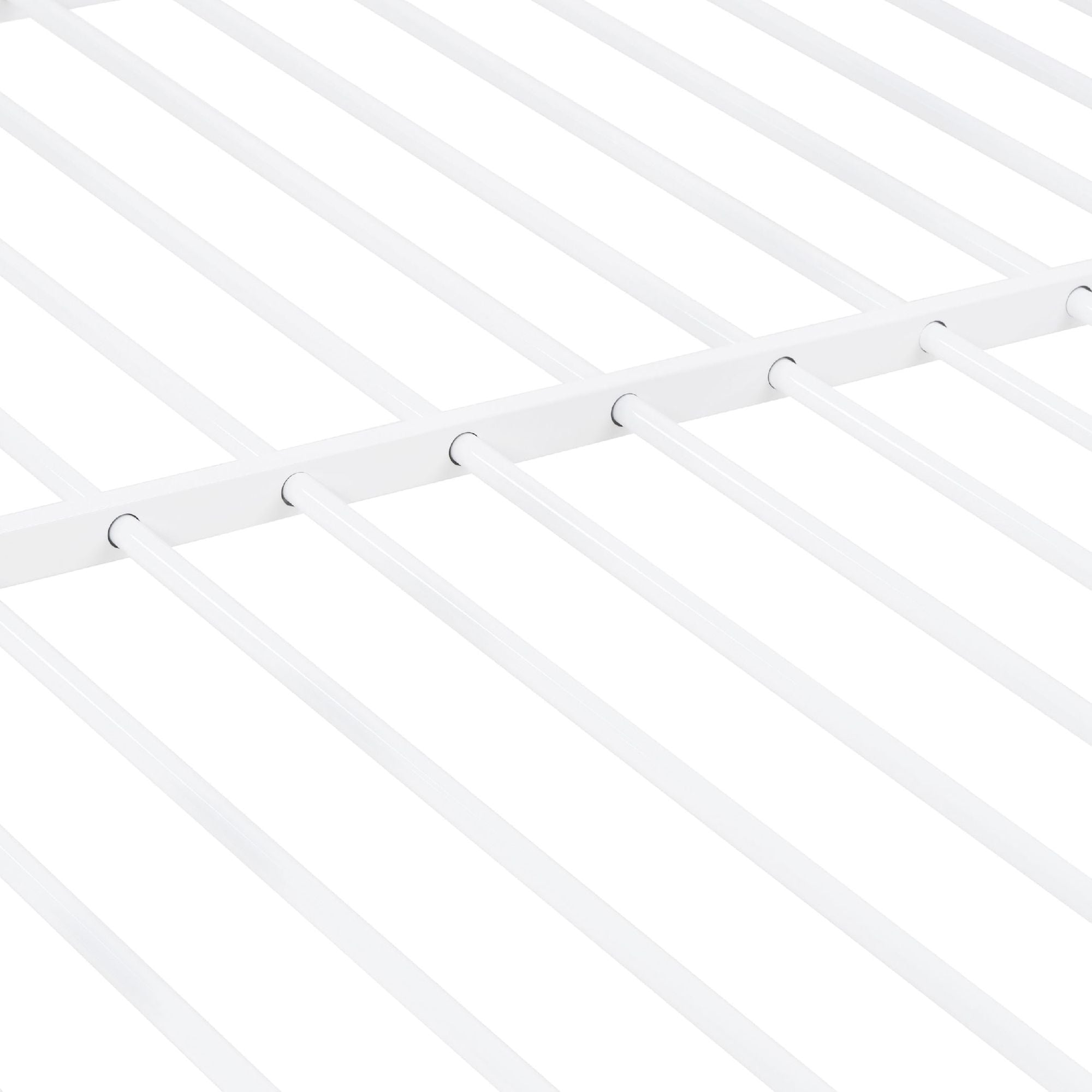 Full Over Full Metal Bunk Bed with Built-In Ladder and Safety Guard Rail in White | Just Better Bunk Beds