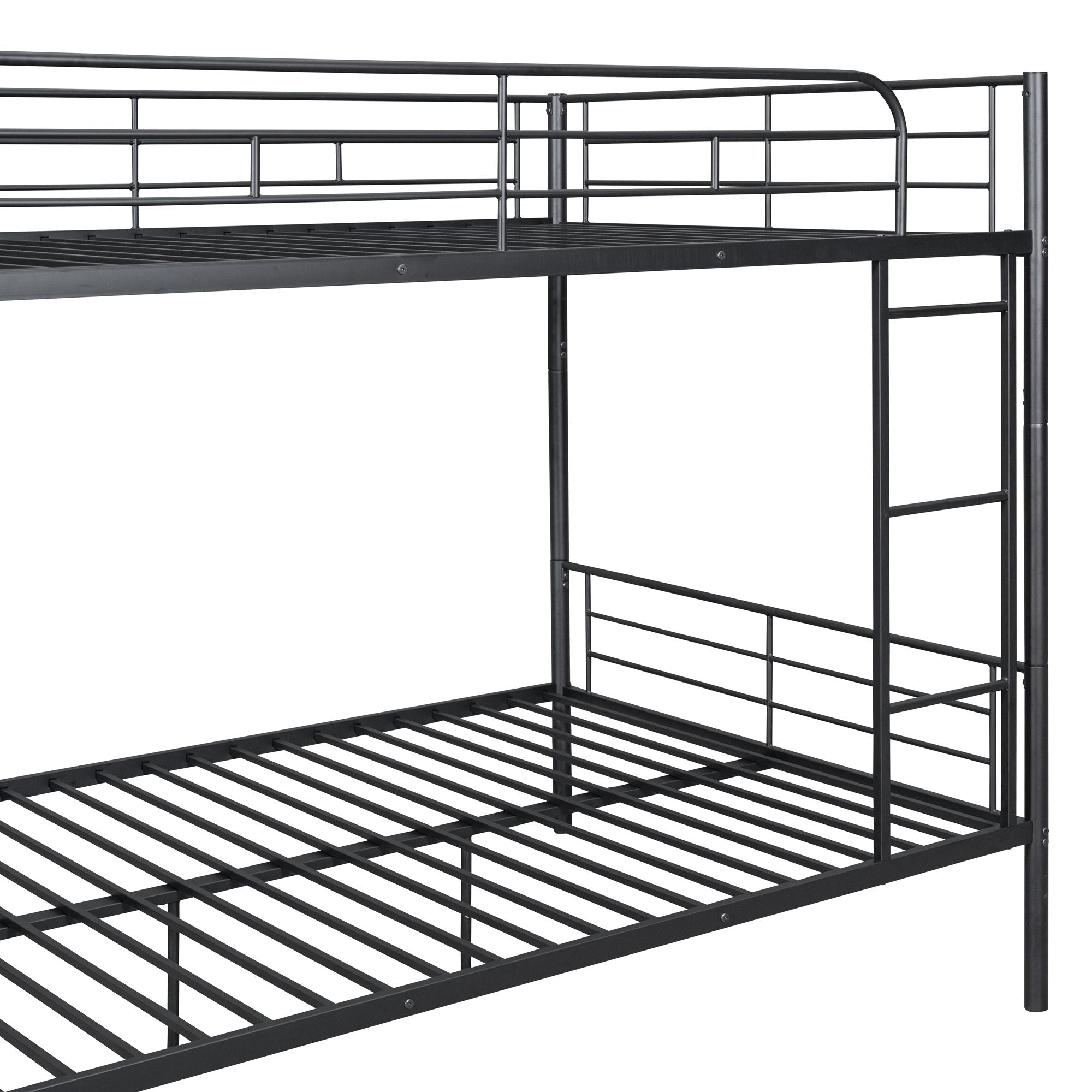 Full Over Full Metal Bunk Bed with Ladder, Durable Iron Frame in Black, White, or Silver | Just Better Bunk Beds