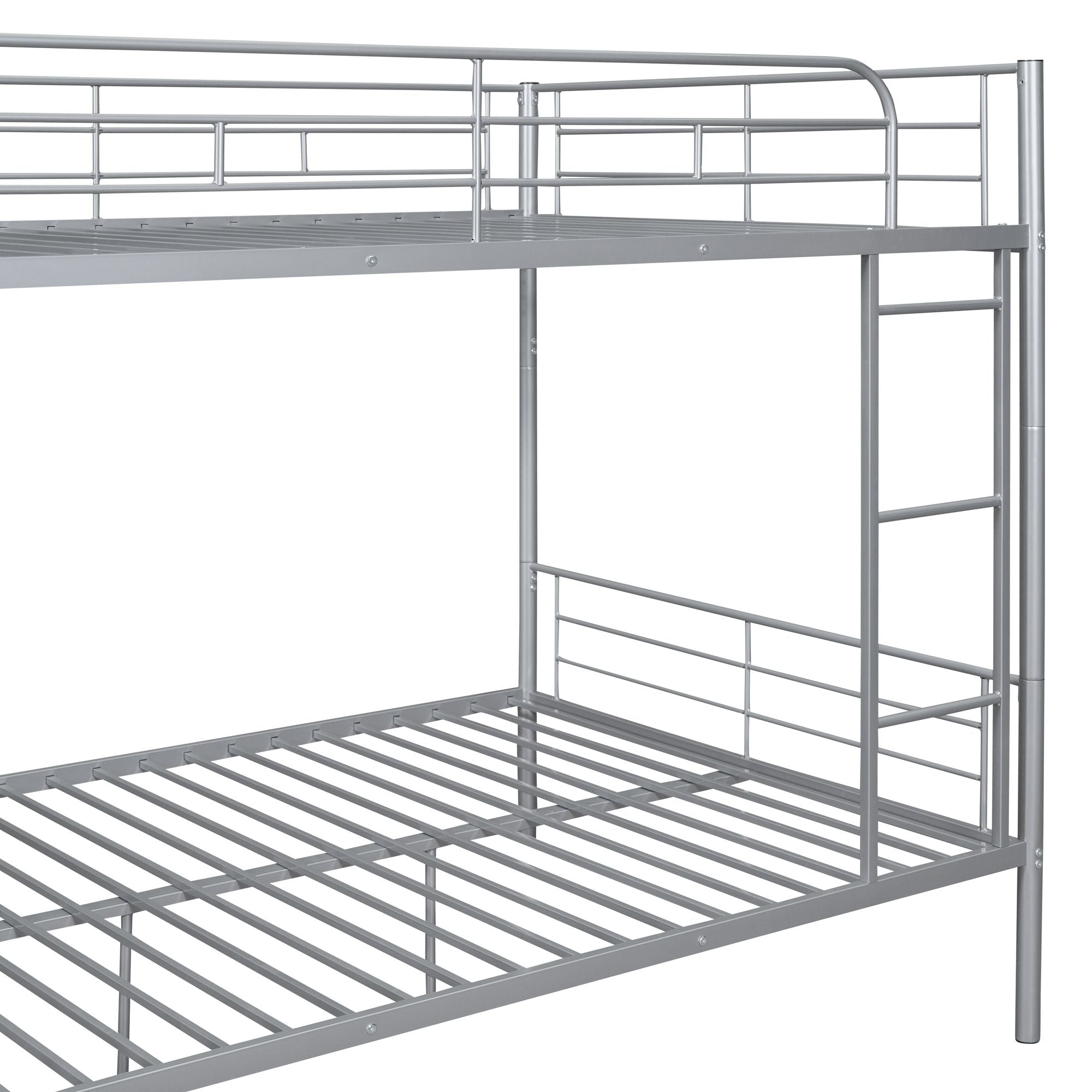 Full Over Full Metal Bunk Bed with Ladder, Durable Iron Frame in Black, White, or Silver | Just Better Bunk Beds