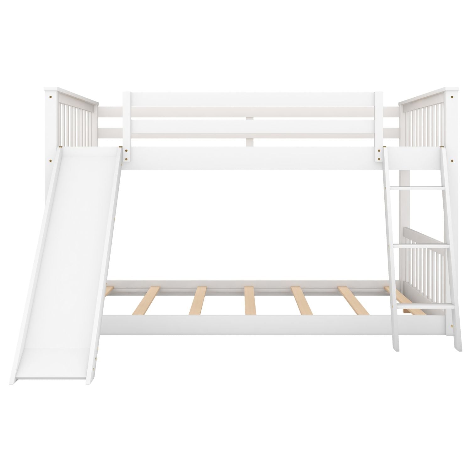 Full Over Full Wood Bunk Bed with Convertible Slide and Ladder, White, Pine & MDF | Just Better Bunk Beds