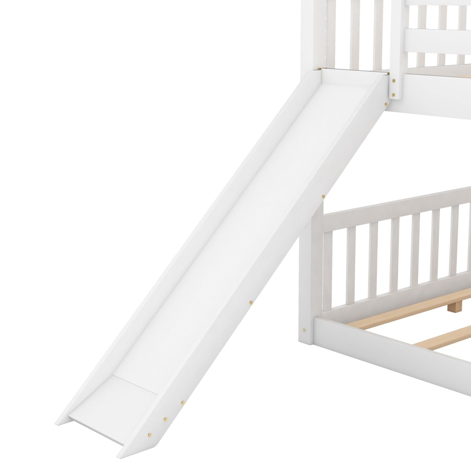 Full Over Full Wood Bunk Bed with Convertible Slide and Ladder, White, Pine & MDF | Just Better Bunk Beds