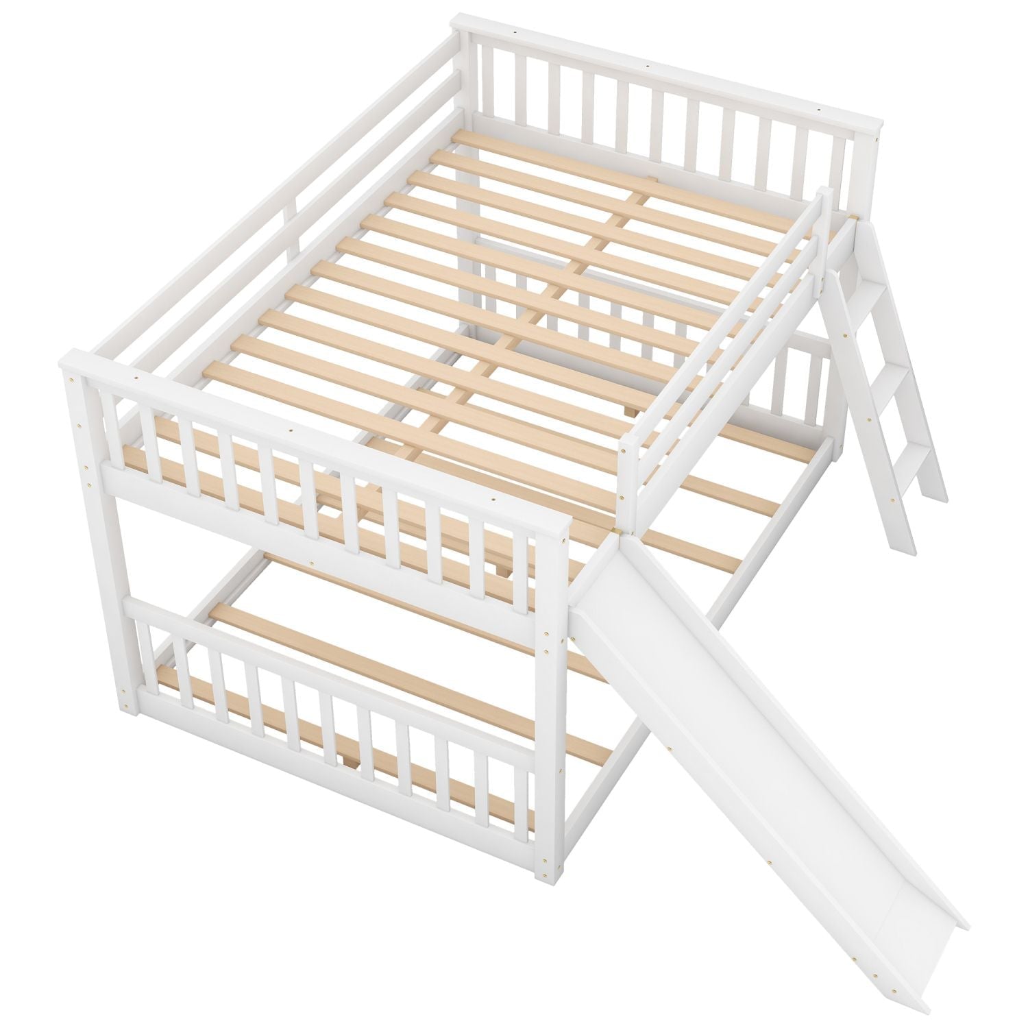 Full Over Full Wood Bunk Bed with Convertible Slide and Ladder, White, Pine Wood & MDF | Just Better Bunk Beds