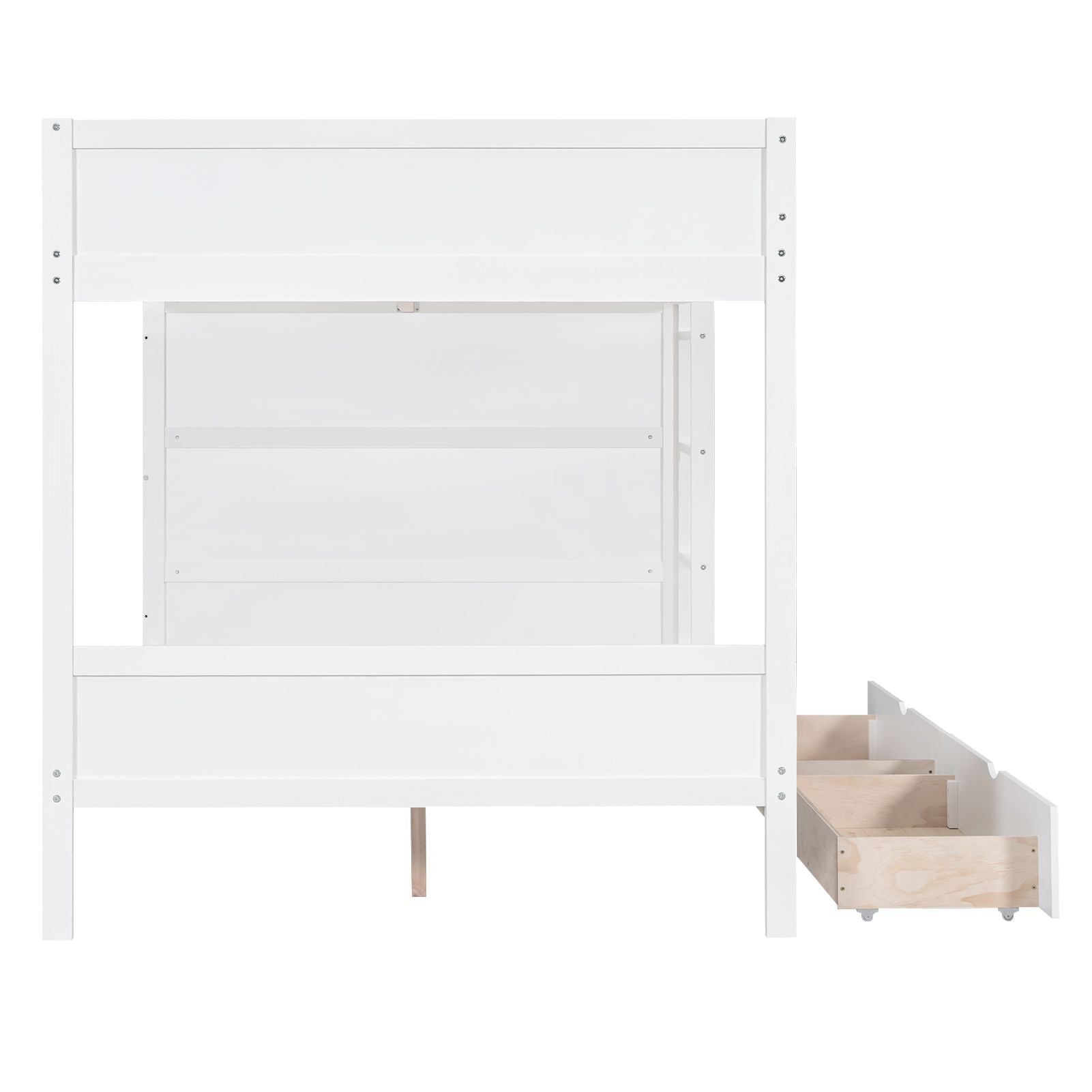 Full Over Full Wood Bunk Bed with Storage Drawers and Multi-Layer Cabinet, White | Just Better Bunk Beds