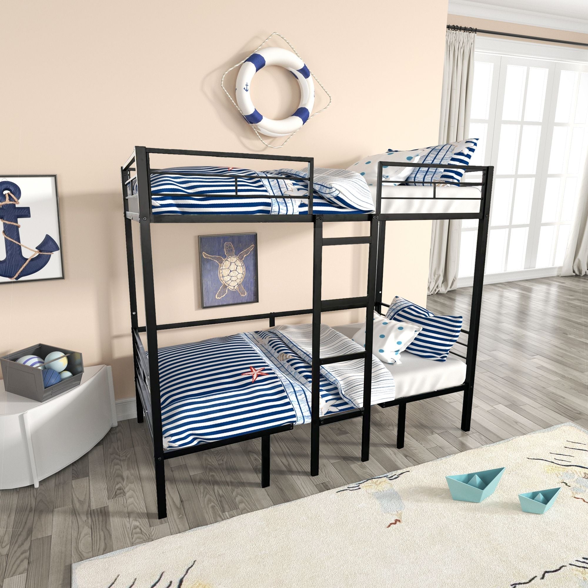 Full Size Convertible Wood Loft Bed with Table Set and Full Over Full Bunk Bed Capability, Black | Just Better Bunk Beds