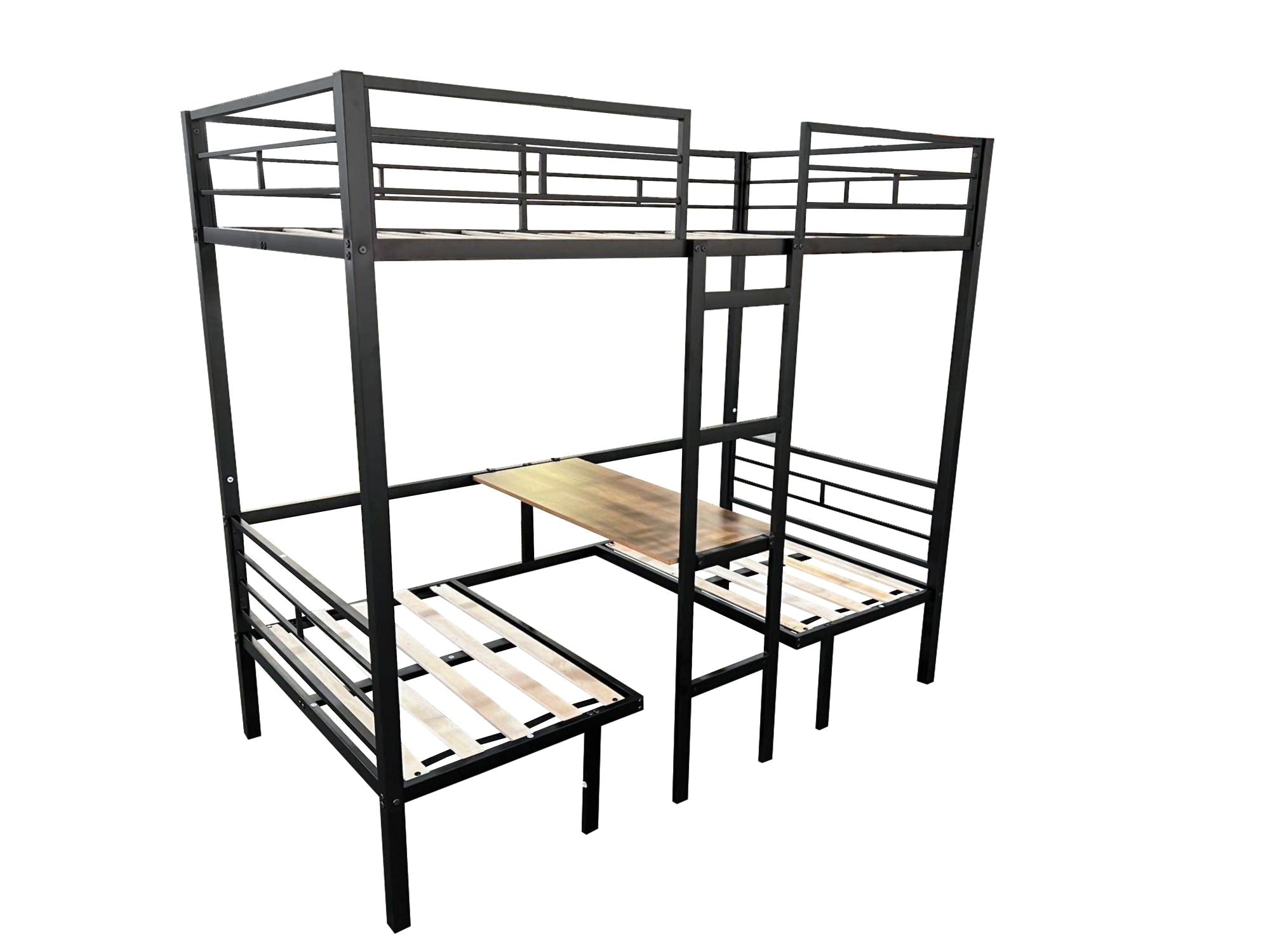 Full Size Convertible Wood Loft Bed with Table Set and Full Over Full Bunk Bed Capability, Black | Just Better Bunk Beds