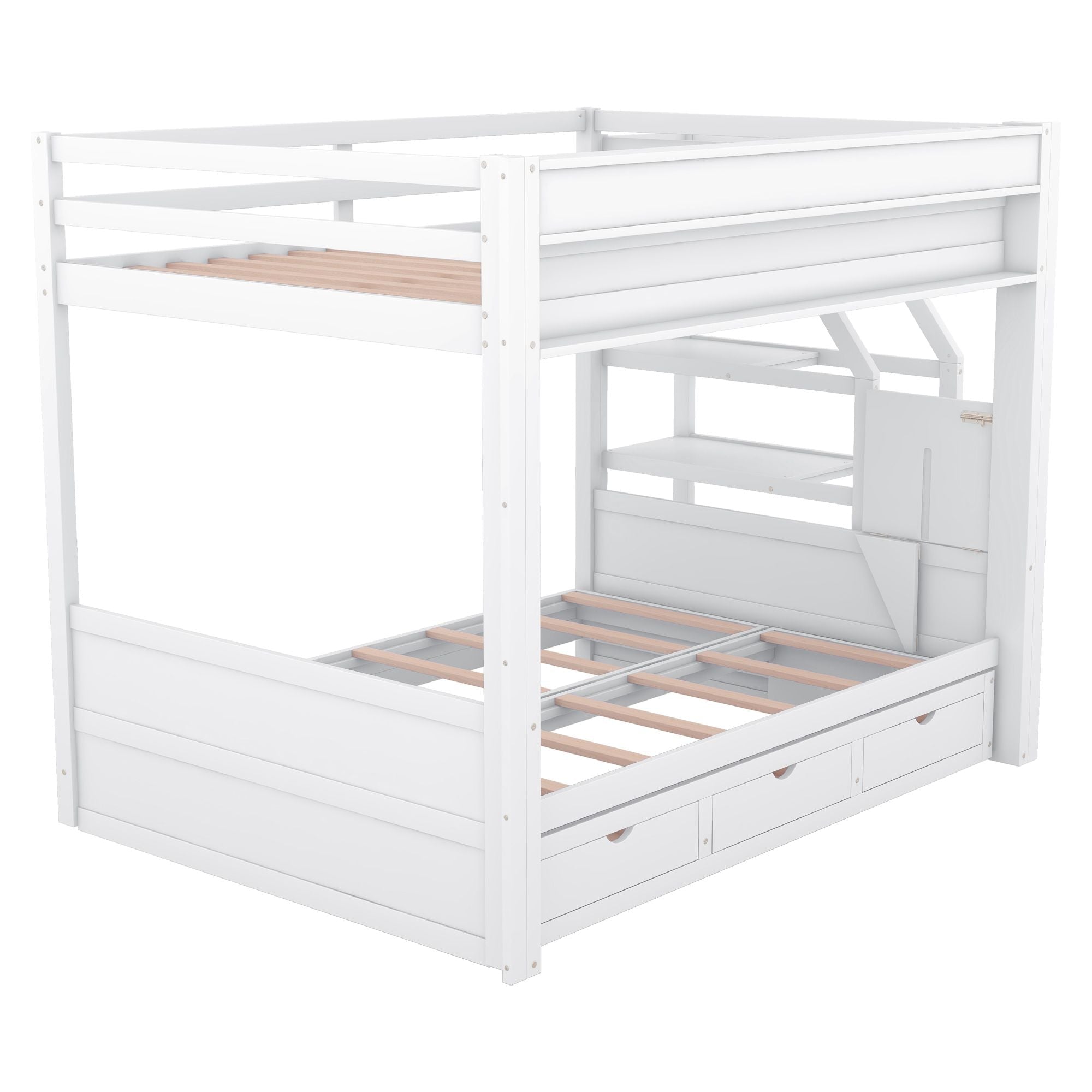 Full Size Wood Convertible Bunk Bed with Storage Staircase, Bedside Table, and 3 Drawers Gray | Just Better Bunk Beds